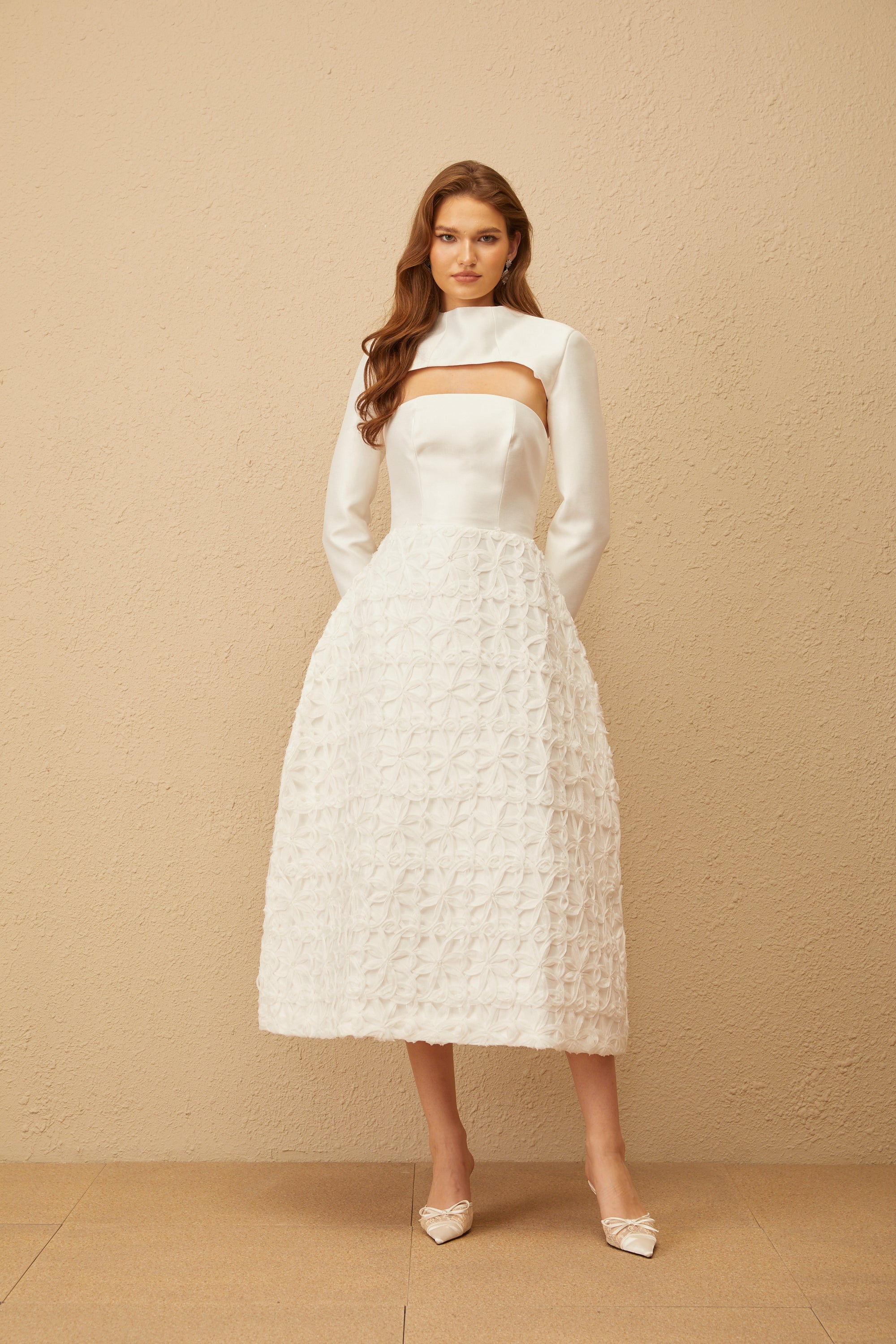 Dulcie White Floral Jacquard Shawl & Dress Set