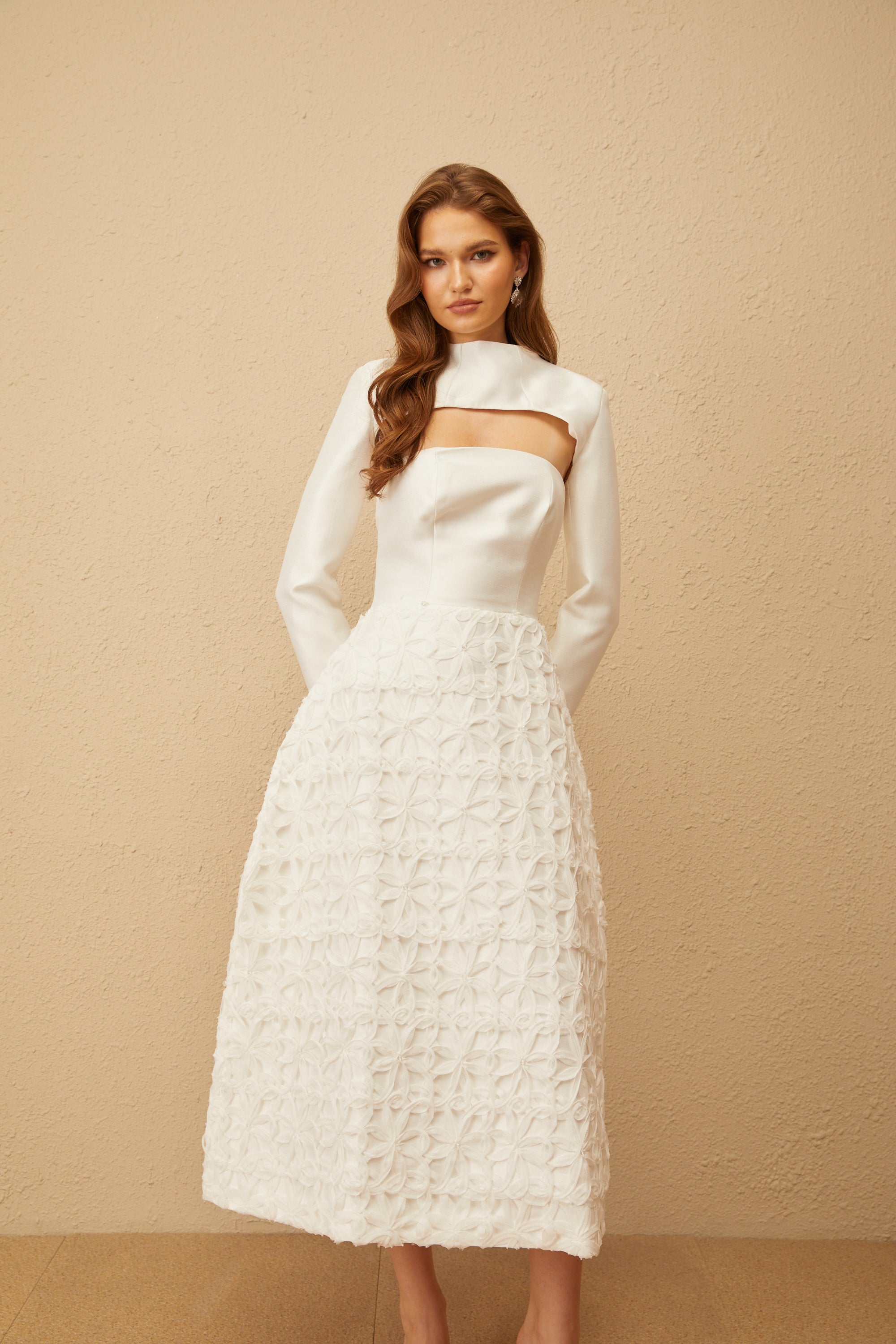 Dulcie White Floral Jacquard Shawl & Dress Set