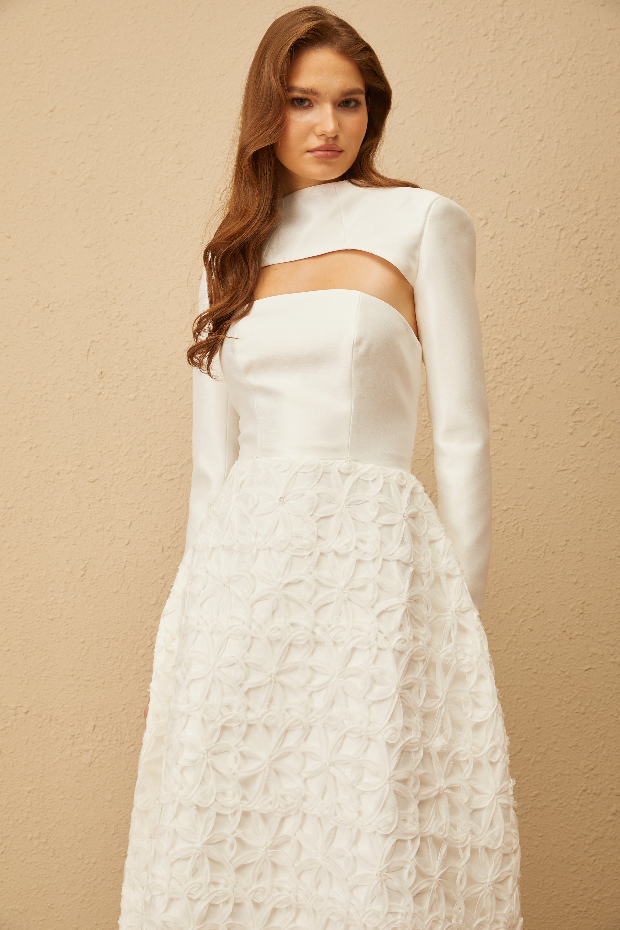 Dulcie White Floral Jacquard Shawl & Dress Set (Final Sale)