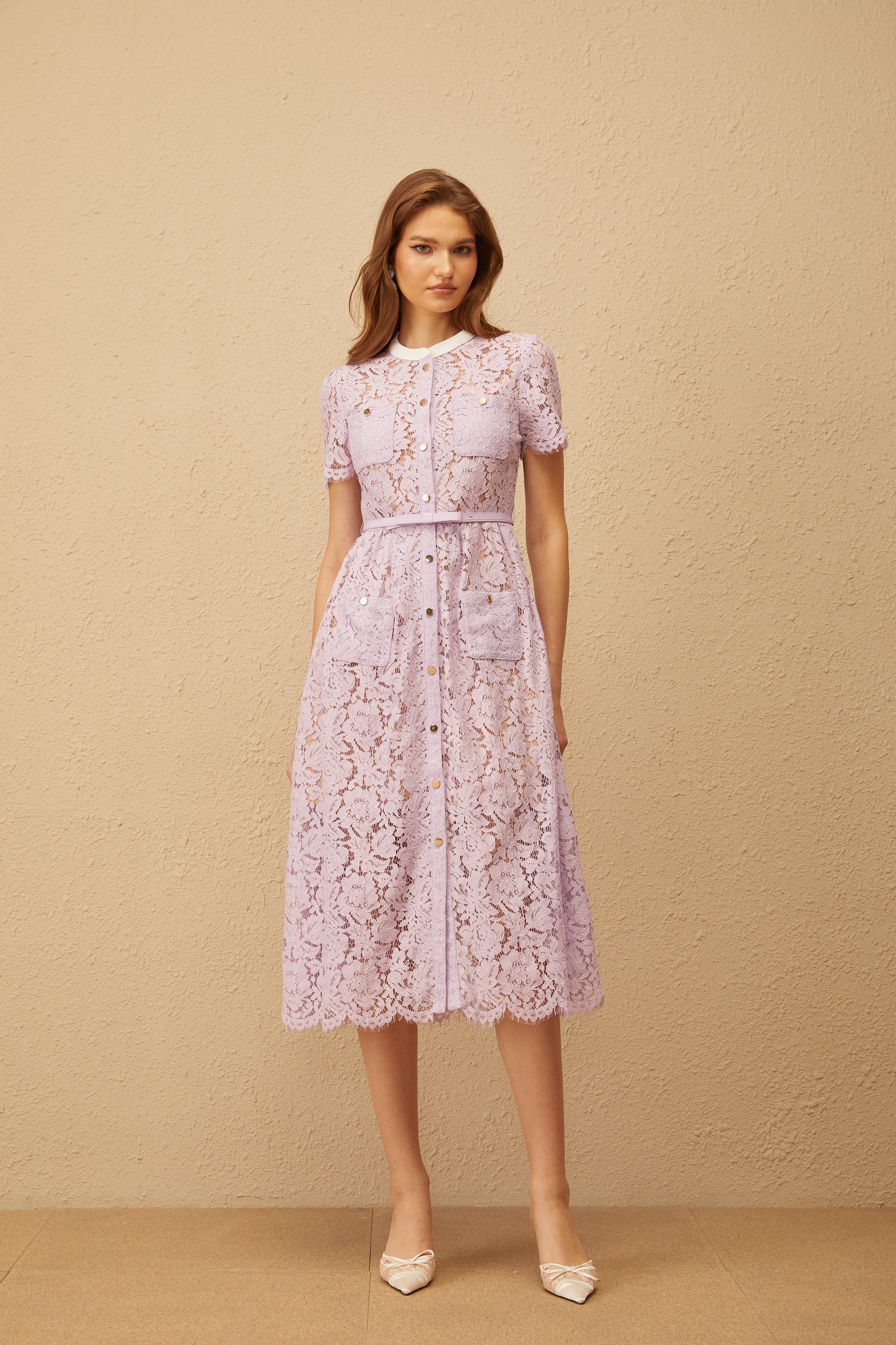 Églantine Purple Floral Lace Midi Dress