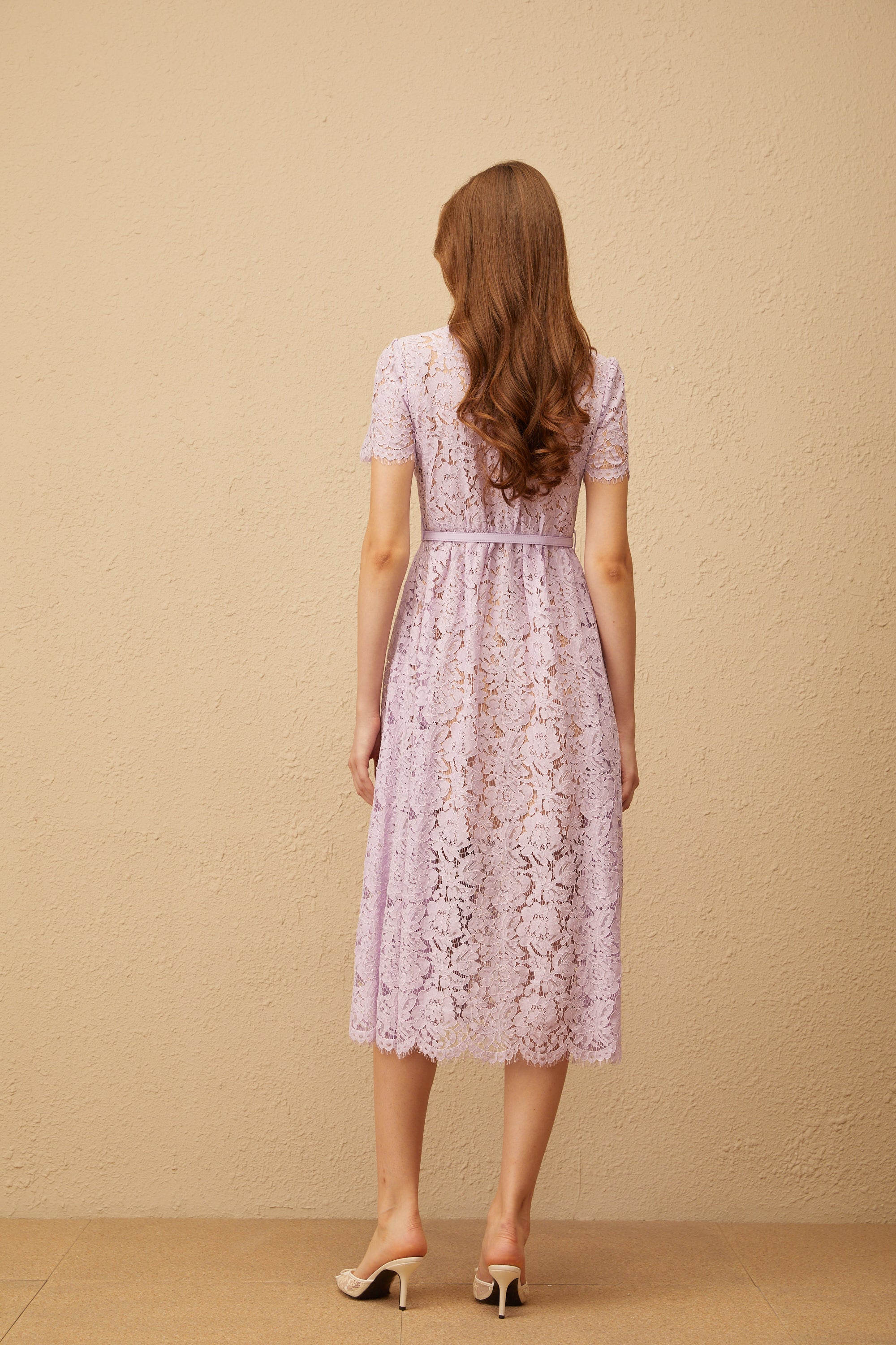 Églantine Purple Floral Lace Midi Dress