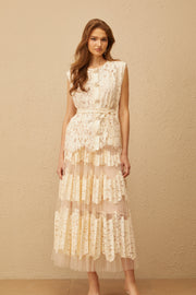 Odette Neutral Floral Lace Top & Skirt Set