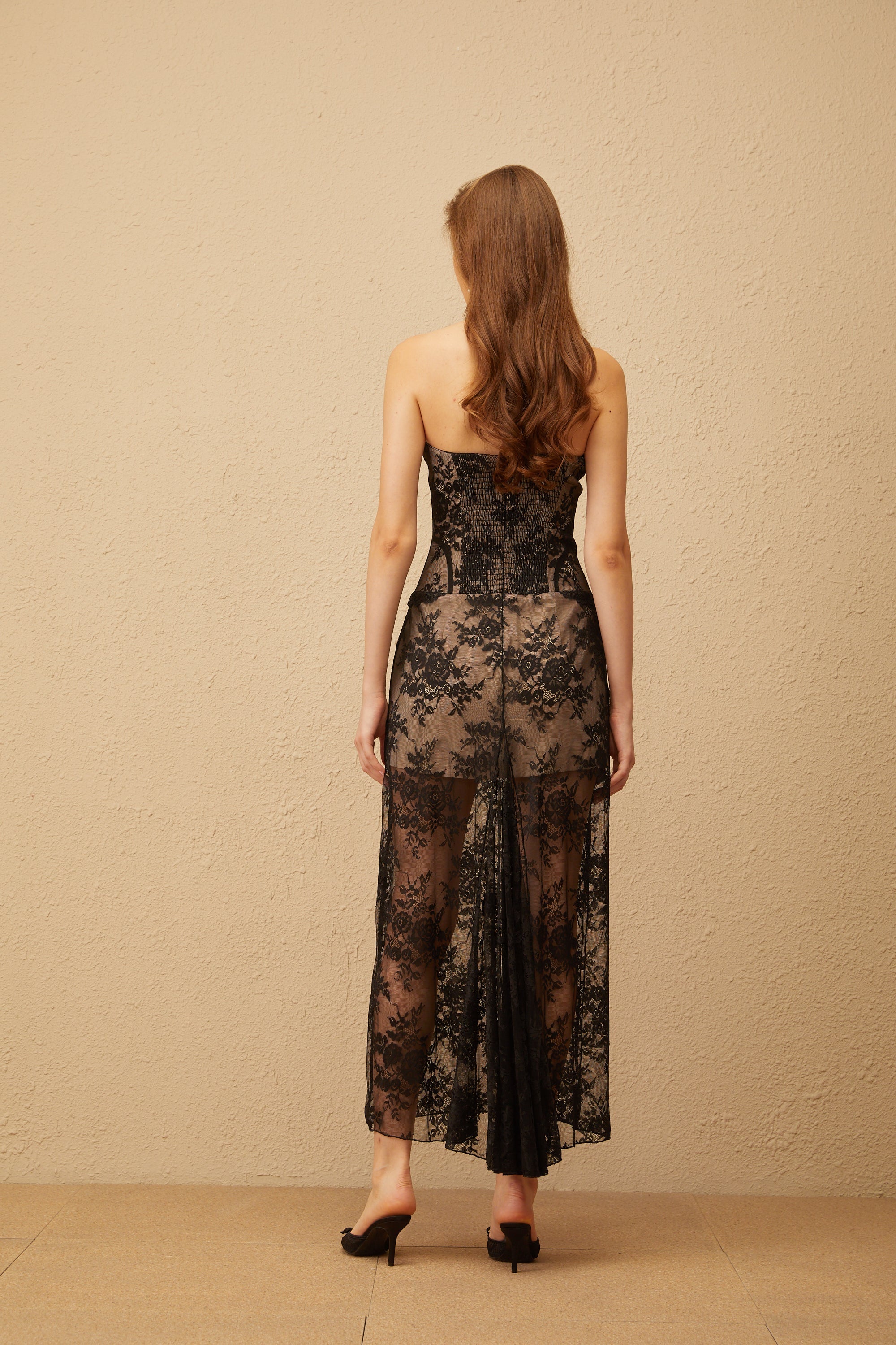 Eloise Black Floral lace Corset Midi Dress