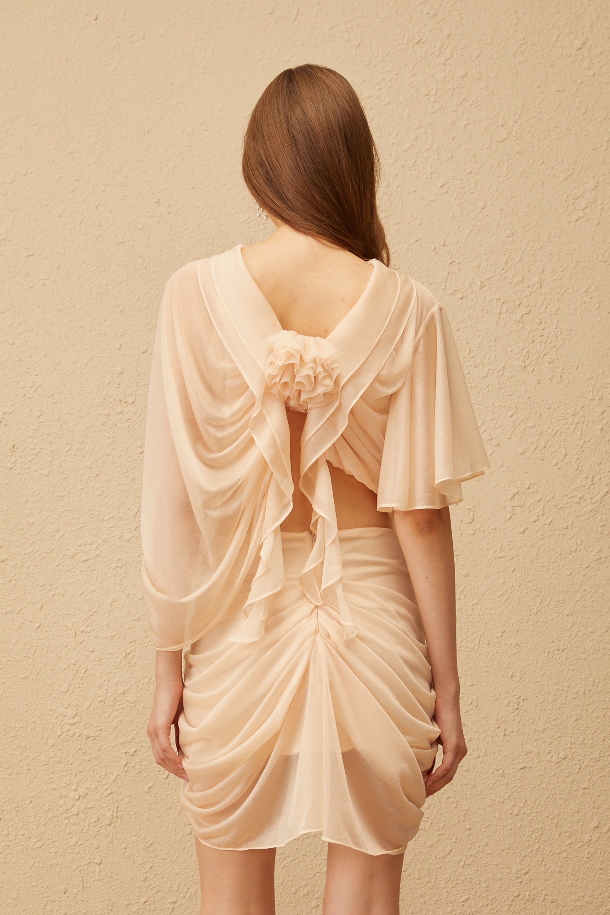 Pénombre Neutral Ruched Tulle Top & Skirt Set (Final Sale-US Only)