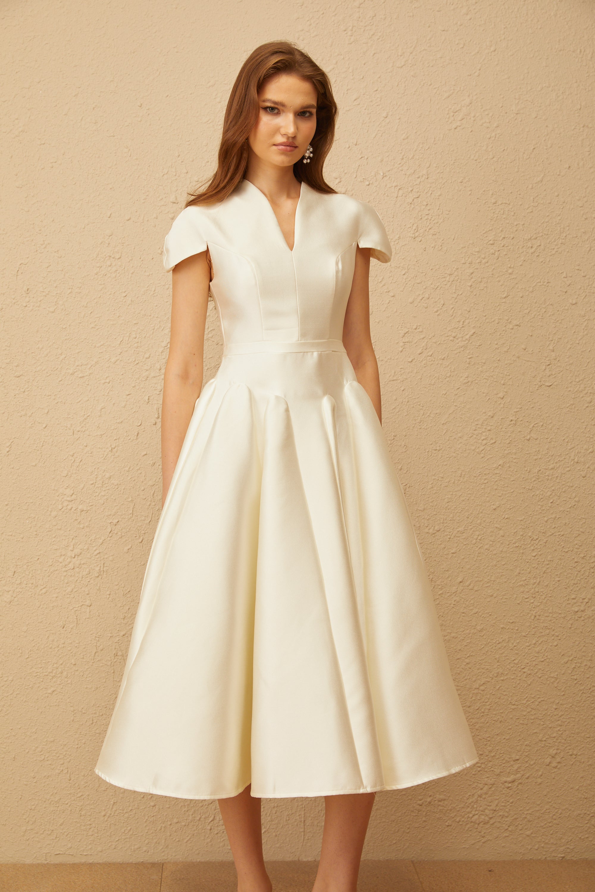Aventin White Godet Design Midi Dress (Final Sale-US Only)