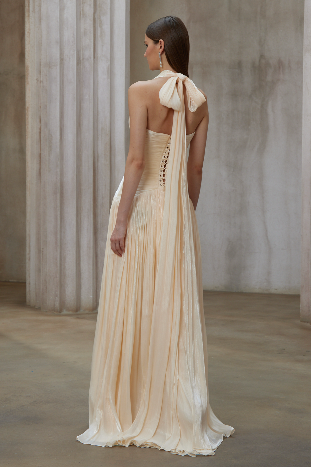 uranie neutral gathered maxi dress