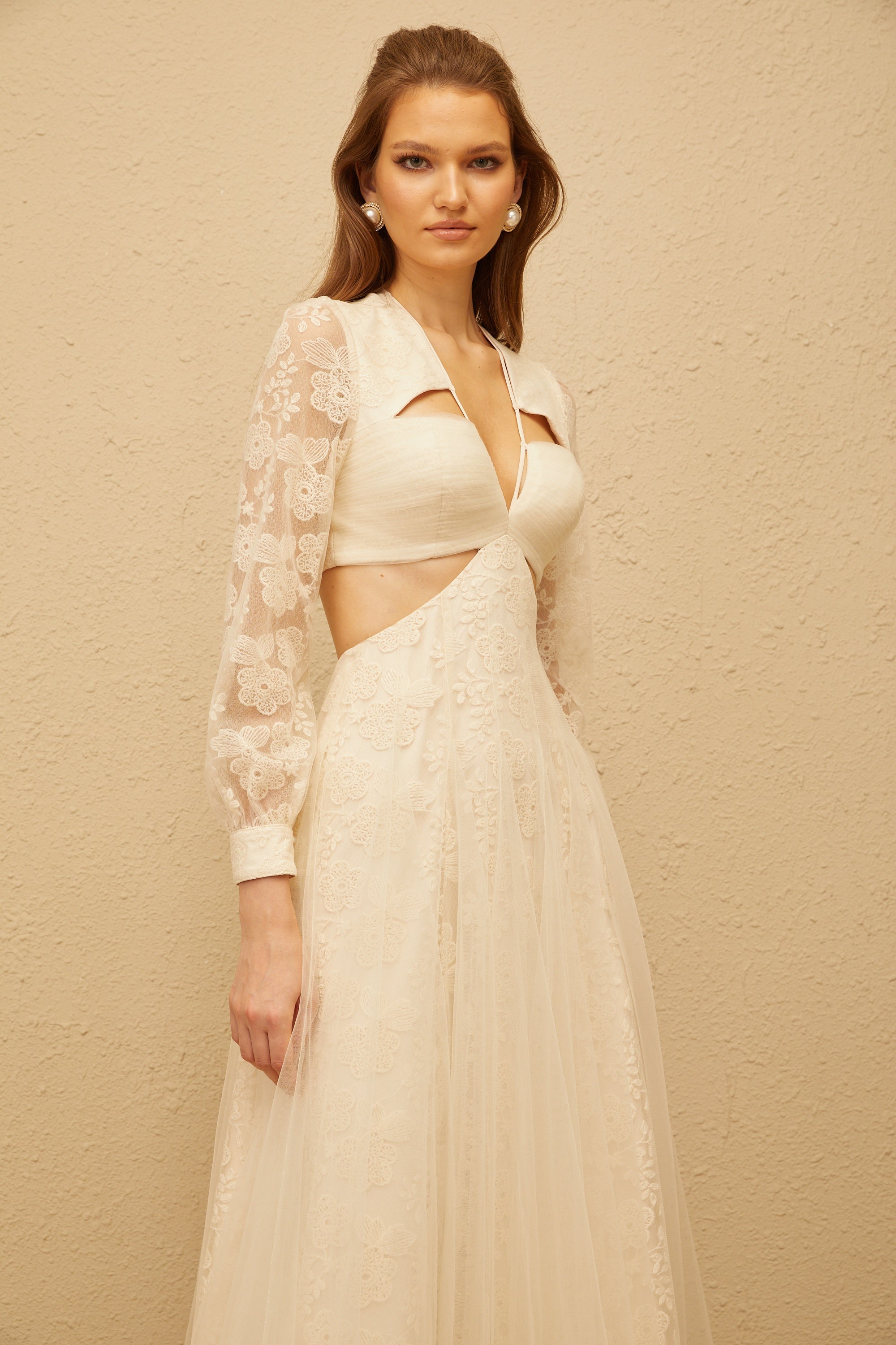 Esmé White Floral Lace Tulle Midi Dress