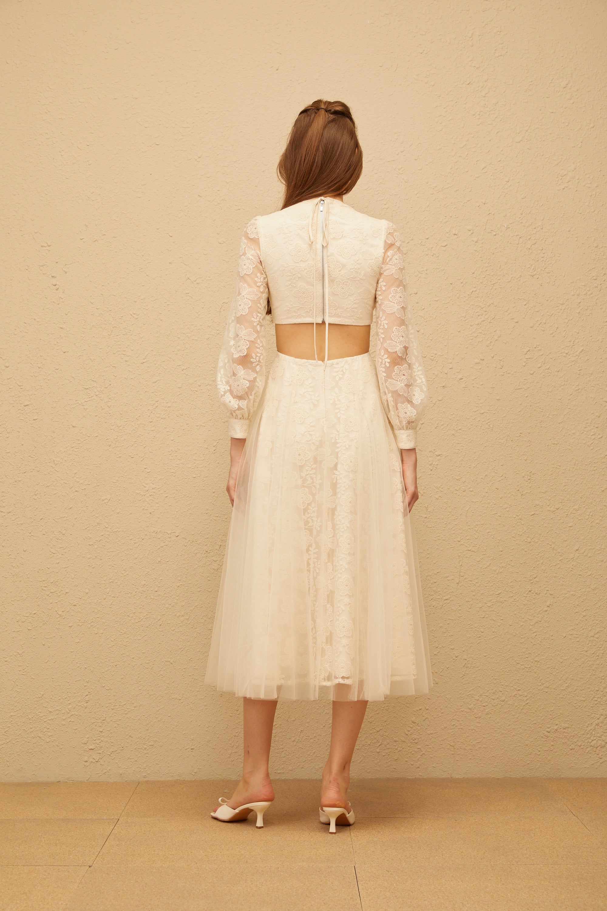Esmé White Floral Lace Tulle Midi Dress