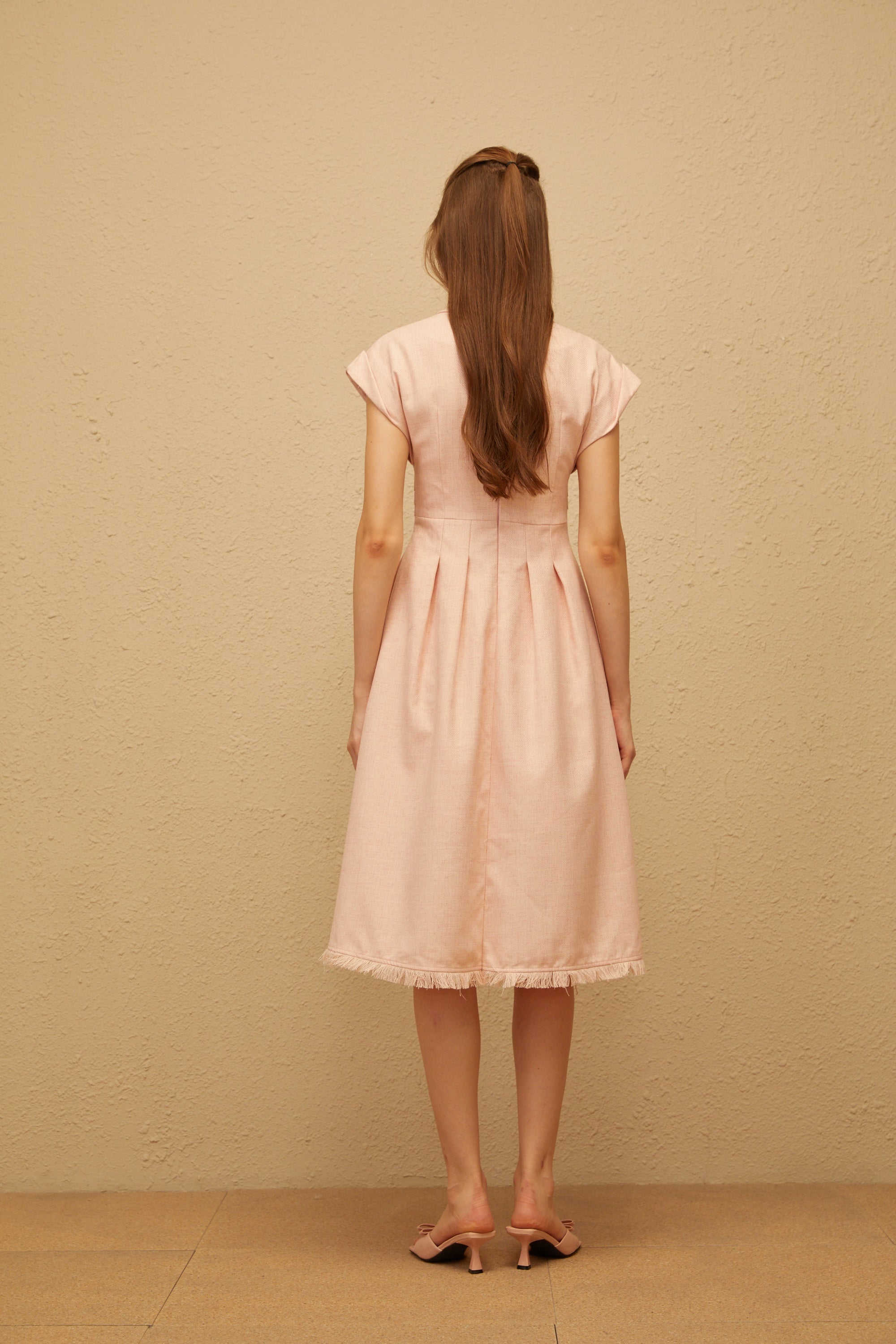 Bernadett Pink 3D Petal Pleated Midi Dress (Final Sale-US Only)