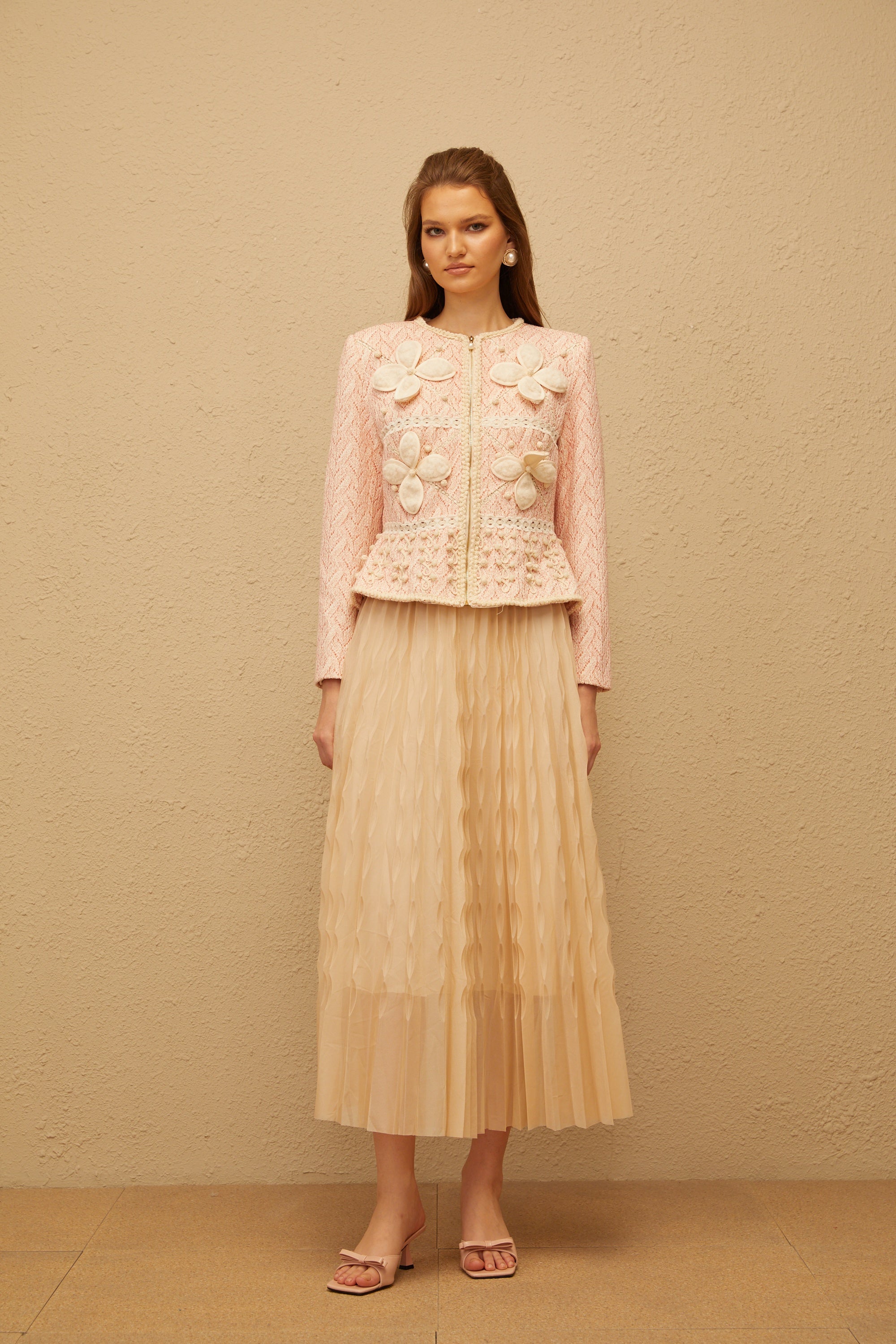Dianthe Pink Crochet Knit Jacket & Tulle Skirt Set