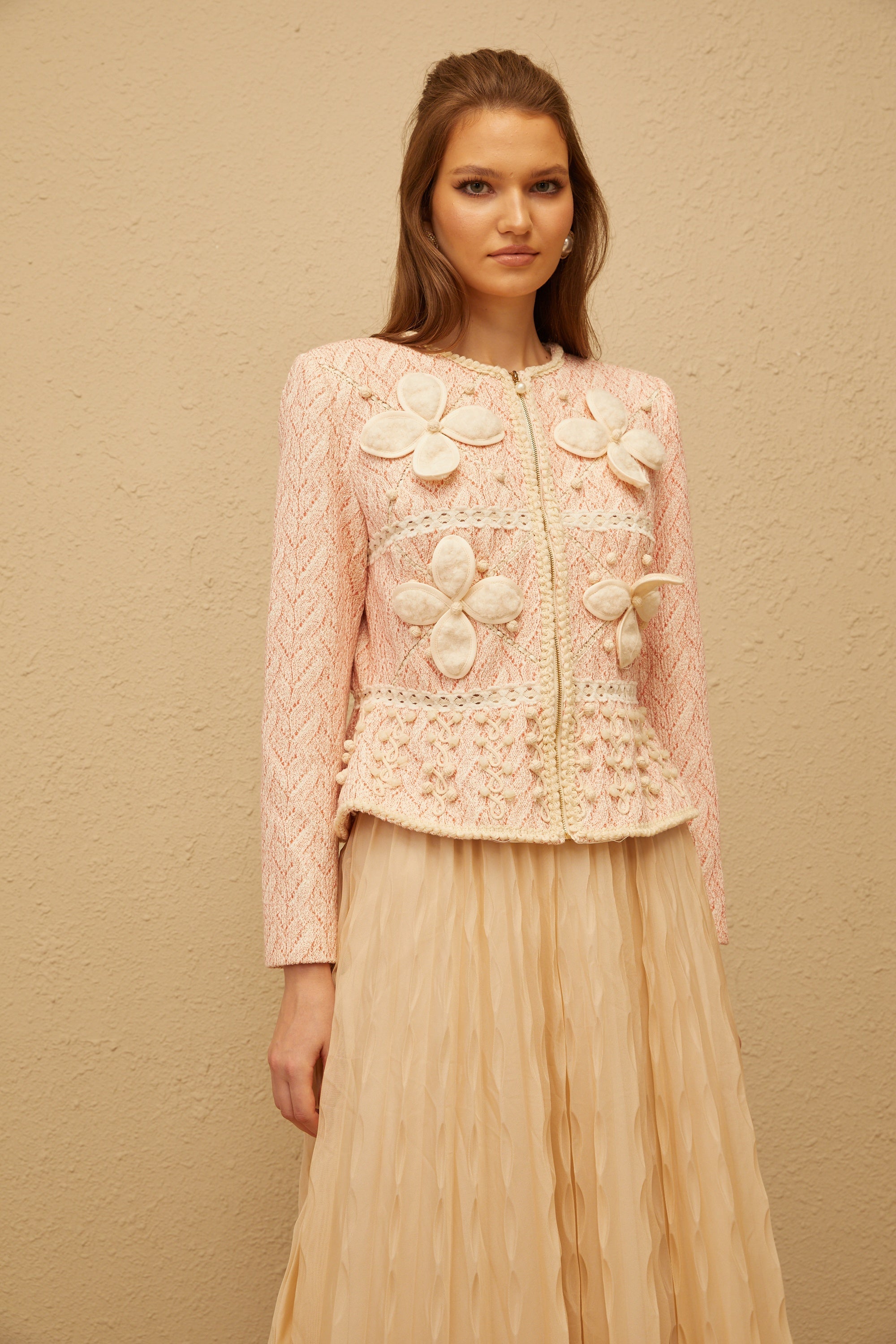 Dianthe Pink Crochet Knit Jacket & Tulle Skirt Set