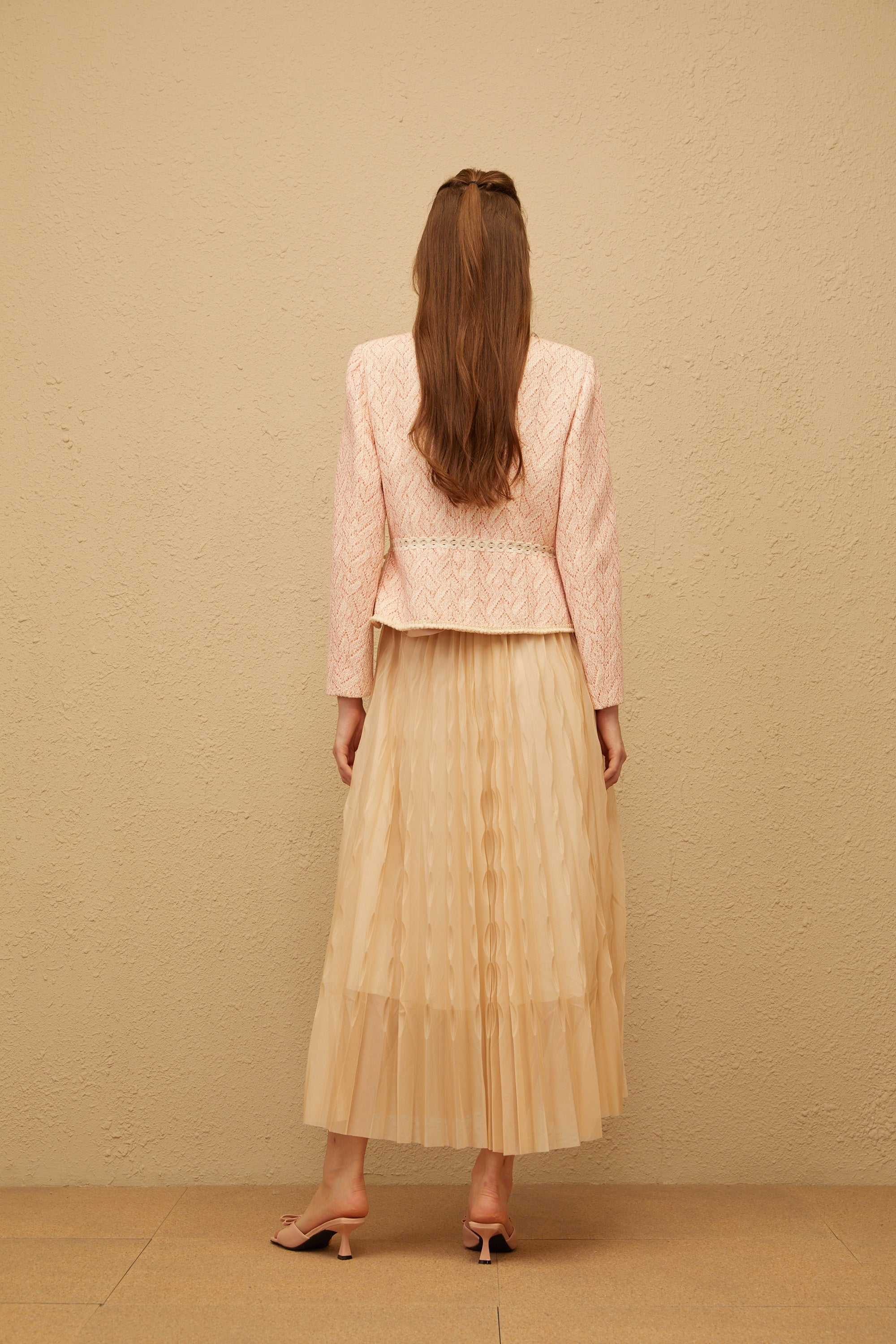 Dianthe Pink Crochet Knit Jacket & Tulle Skirt Set