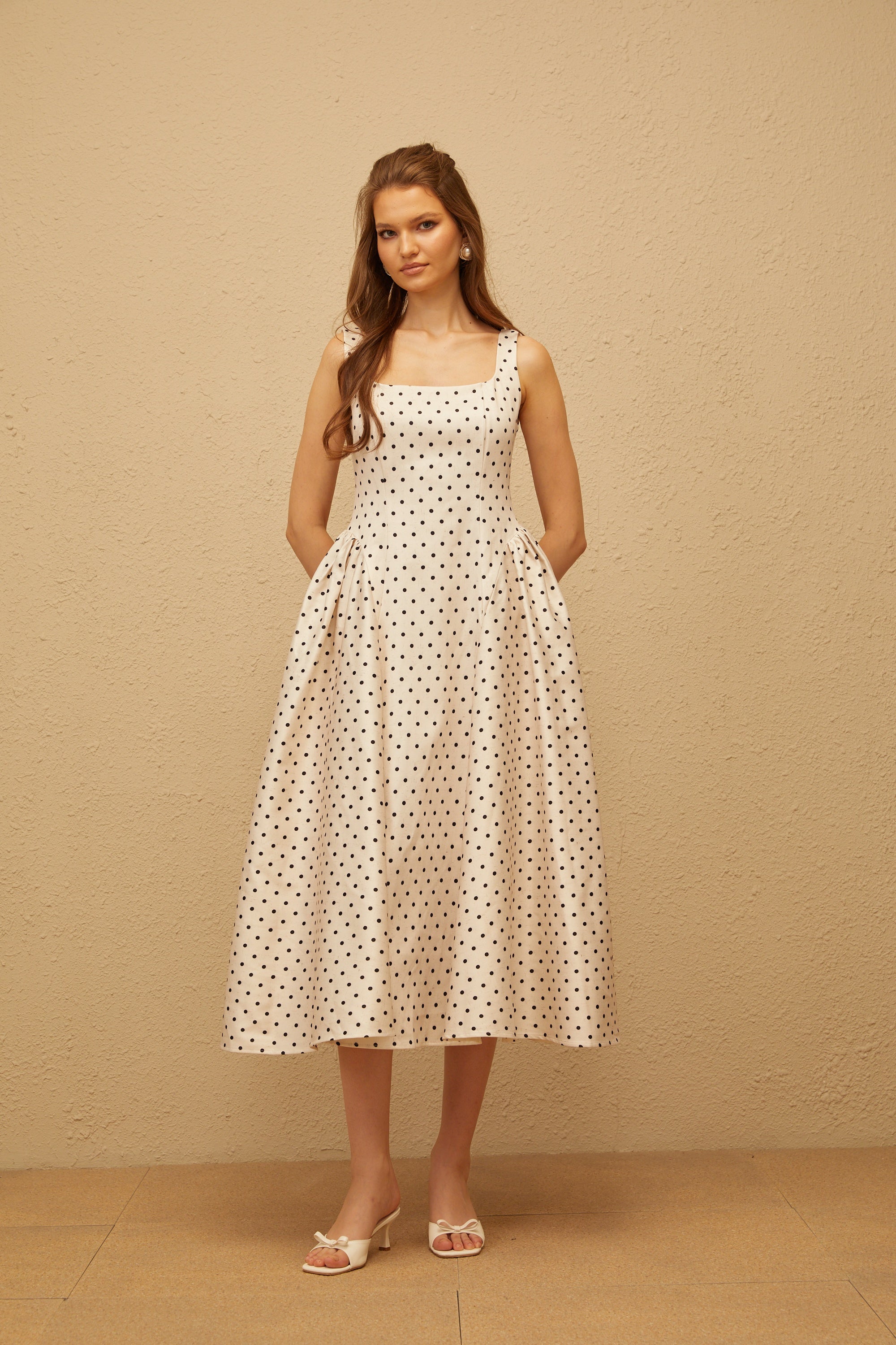 Geneviève White Polka Dot Midi Dress (Final Sale-US Only)