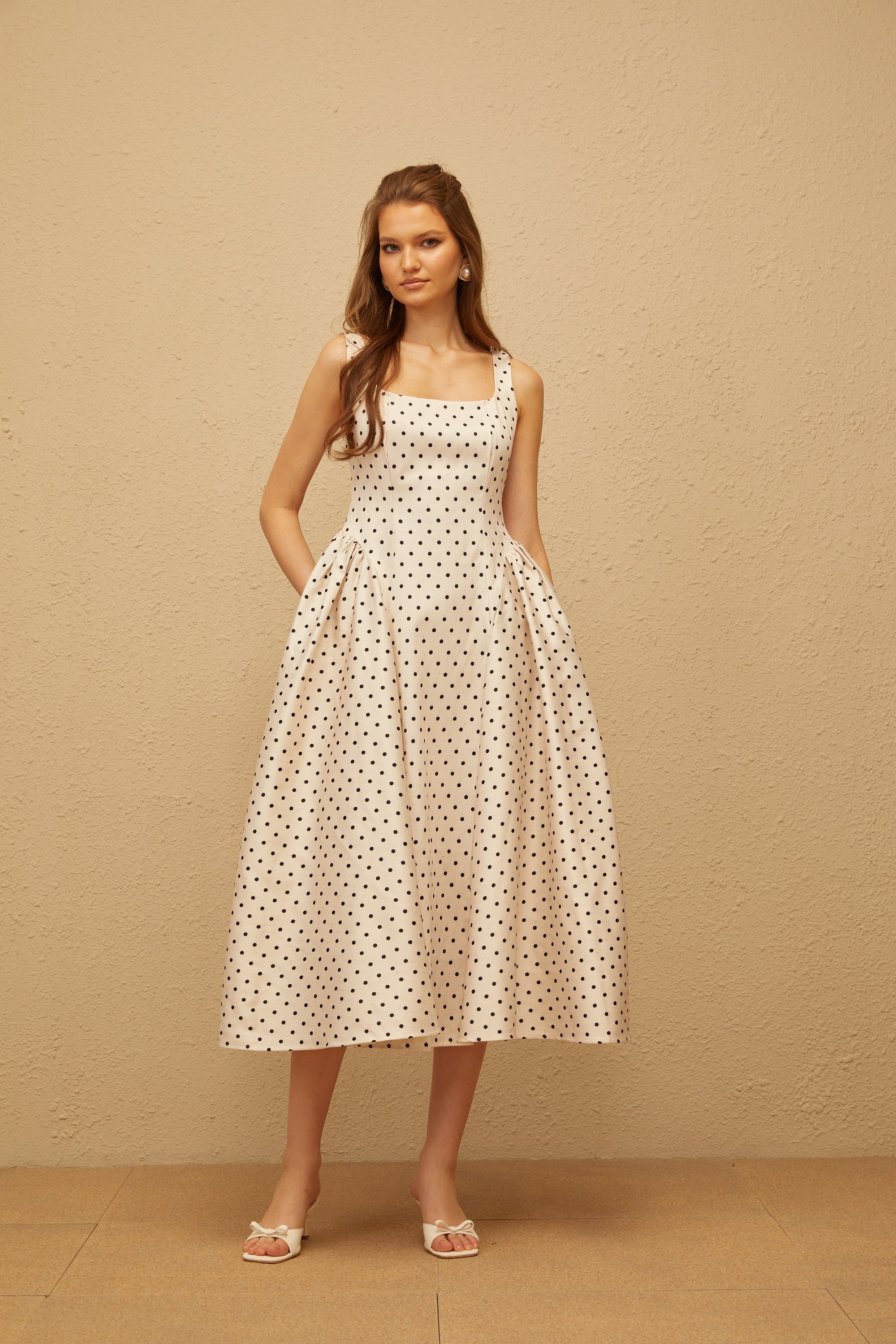 Geneviève White Polka Dot Midi Dress (Final Sale-US Only)