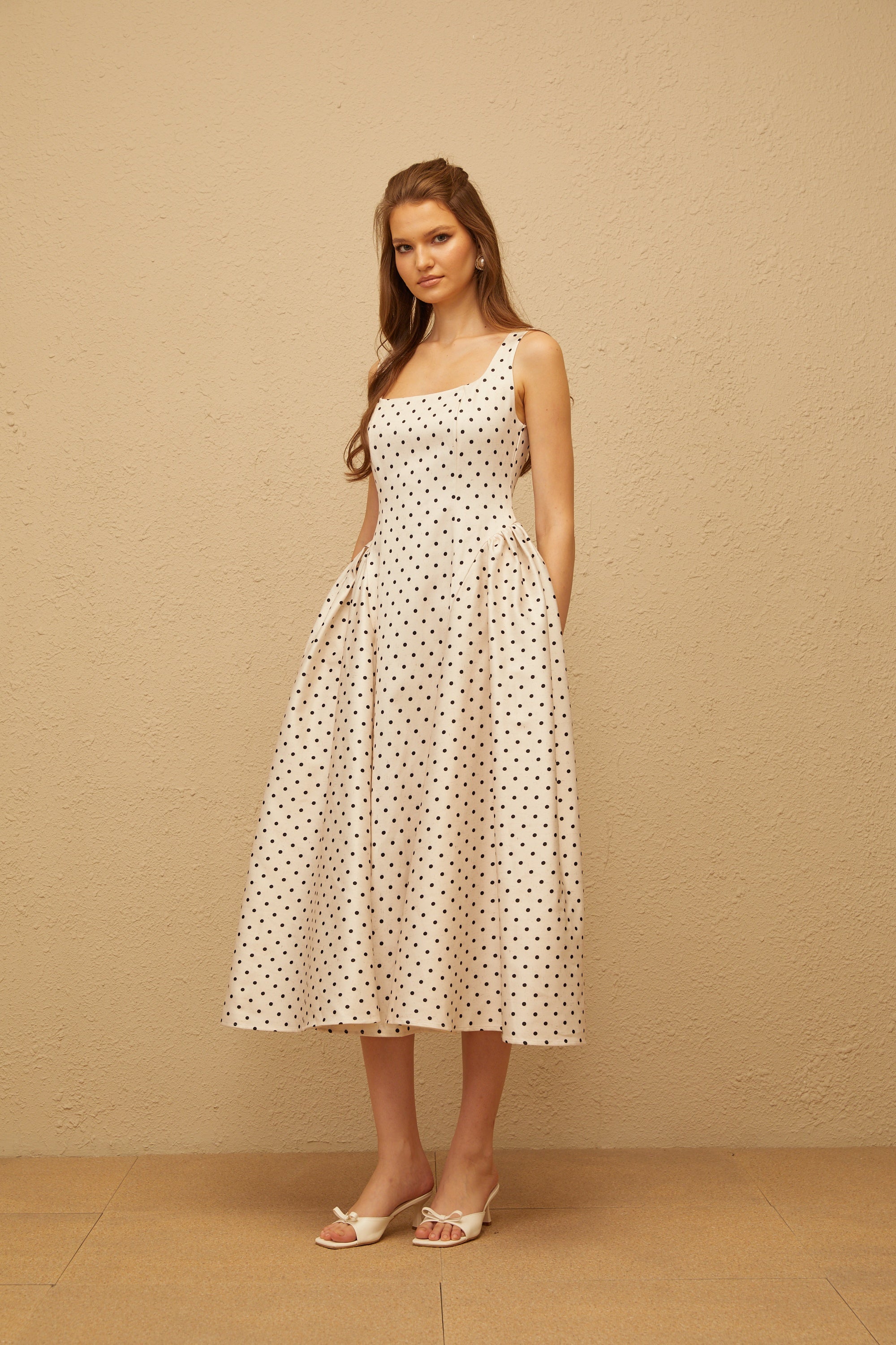 Geneviève White Polka Dot Midi Dress (Final Sale-US Only)