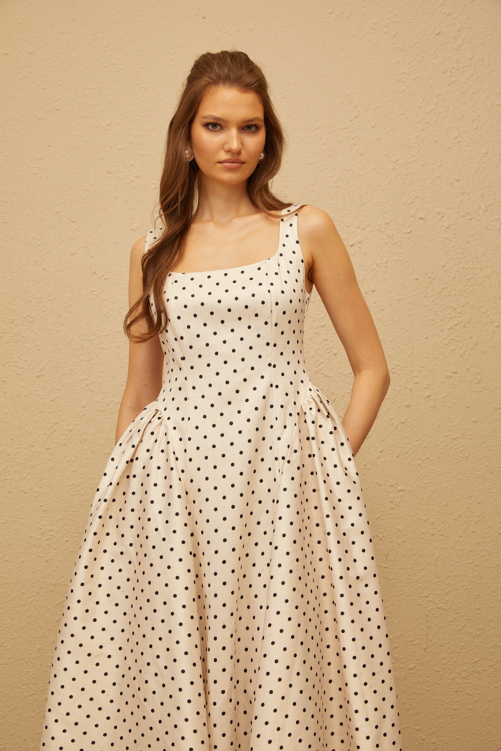 Geneviève White Polka Dot Midi Dress (Final Sale-US Only)
