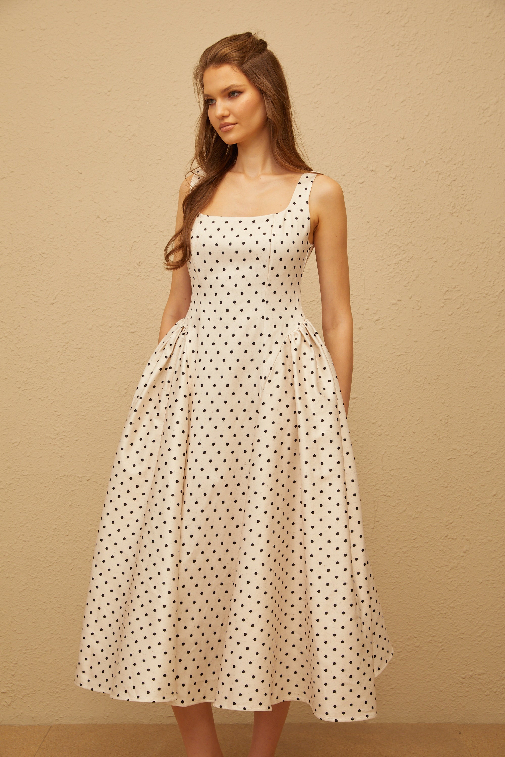 Geneviève White Polka Dot Midi Dress (Final Sale-US Only)