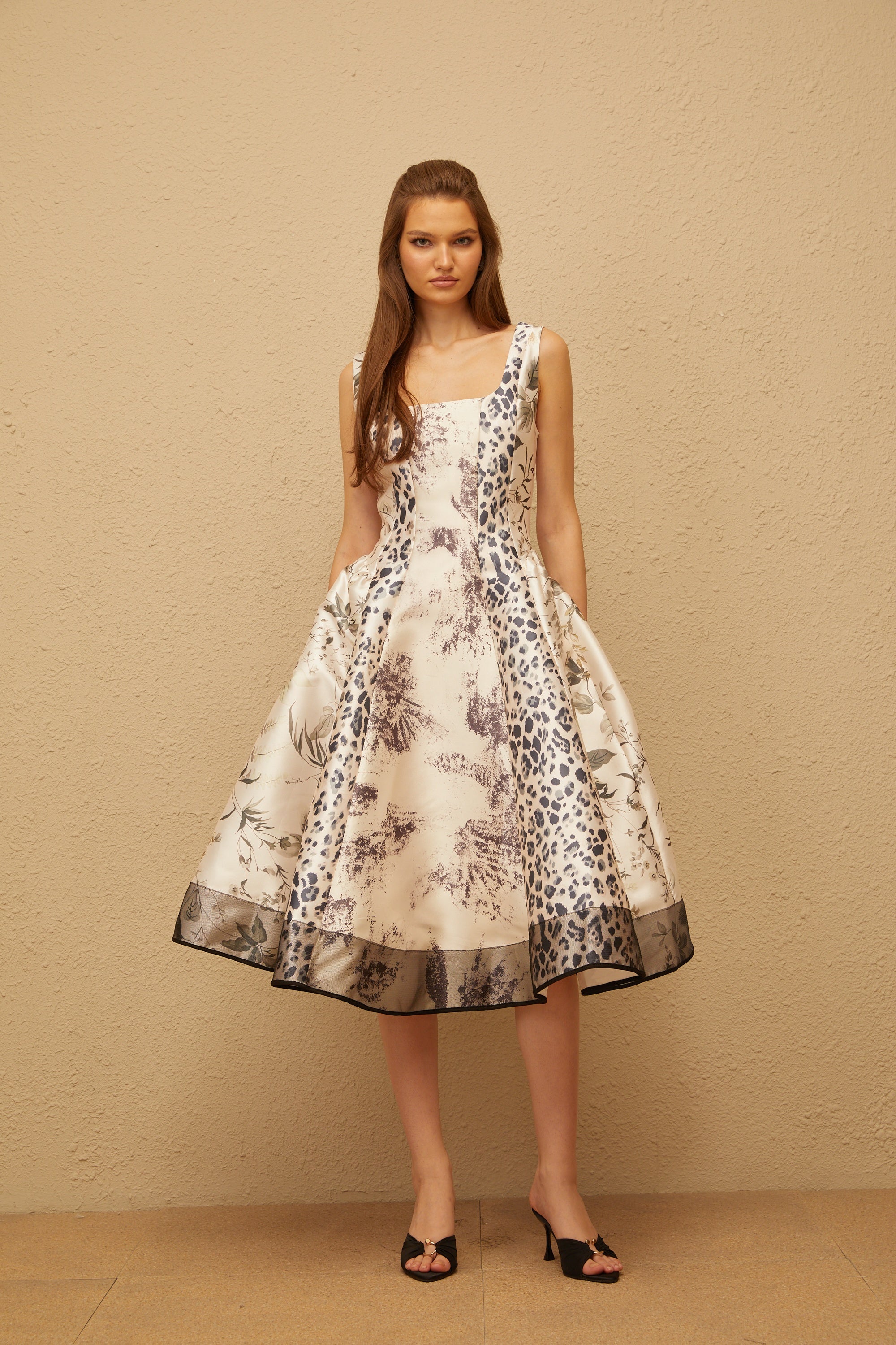 Pénélope Neutral Graphic Print Midi Dress (Final Sale-US Only)
