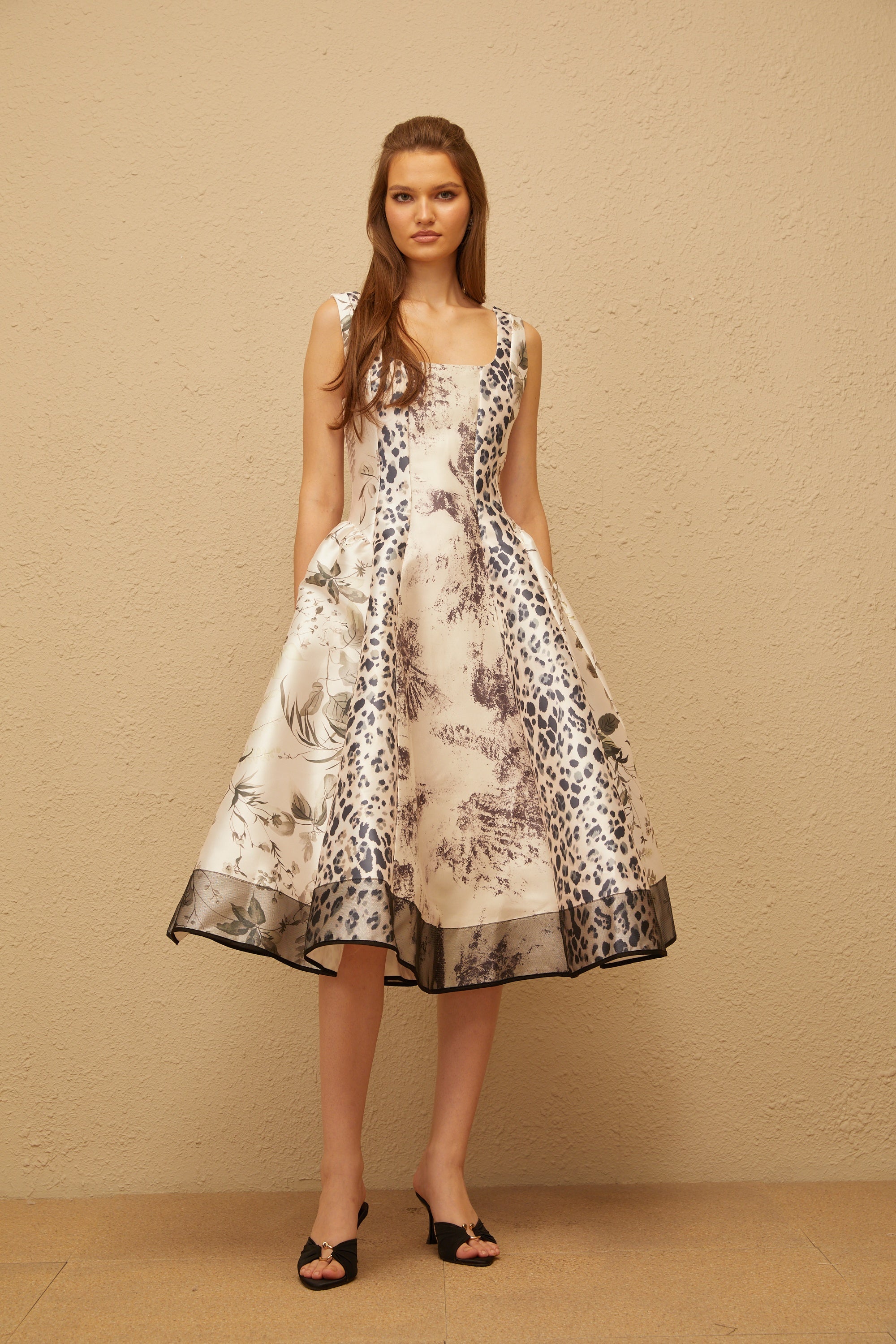 Pénélope Neutral Graphic Print Midi Dress (Final Sale-US Only)