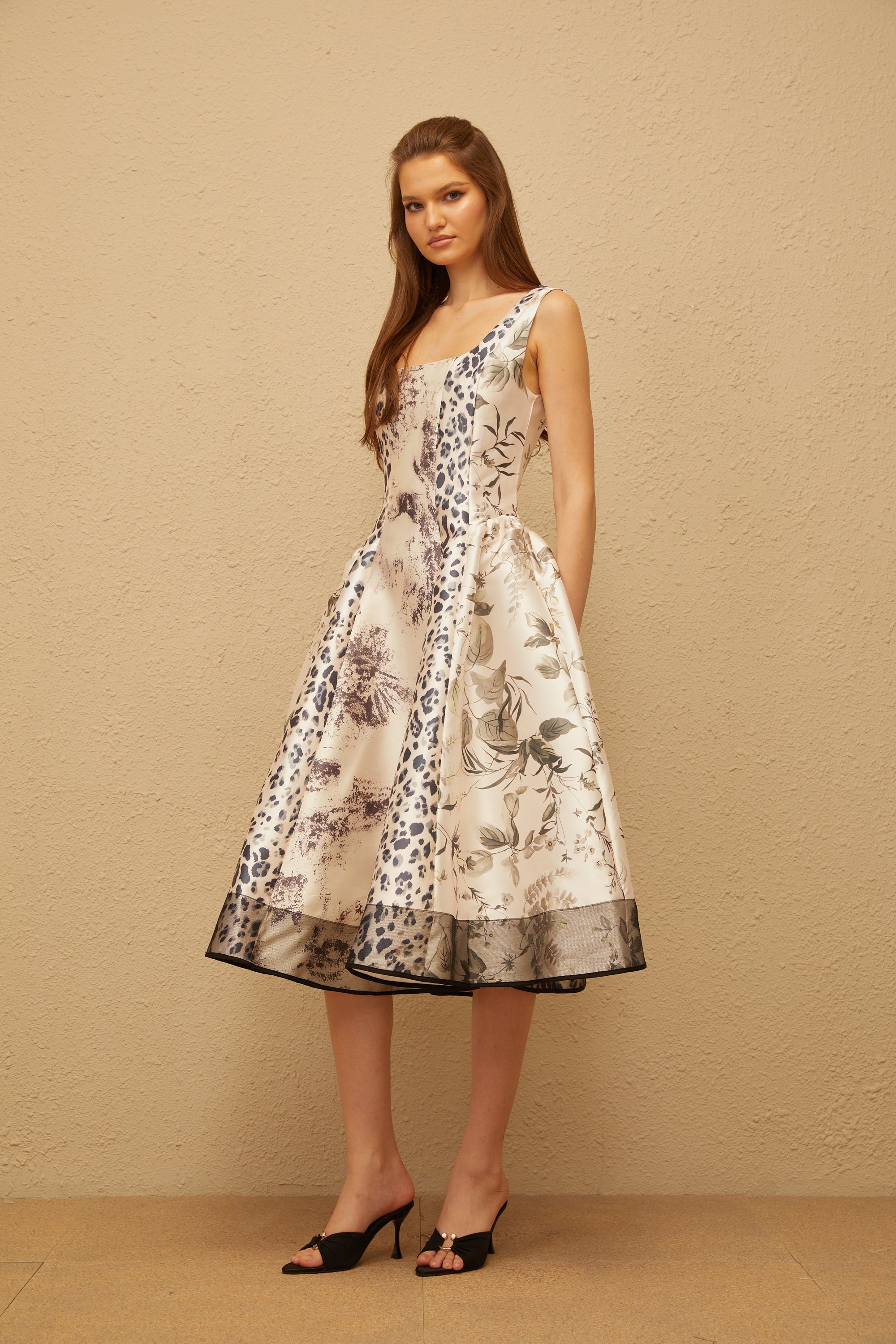 Pénélope Neutral Graphic Print Midi Dress (Final Sale-US Only)