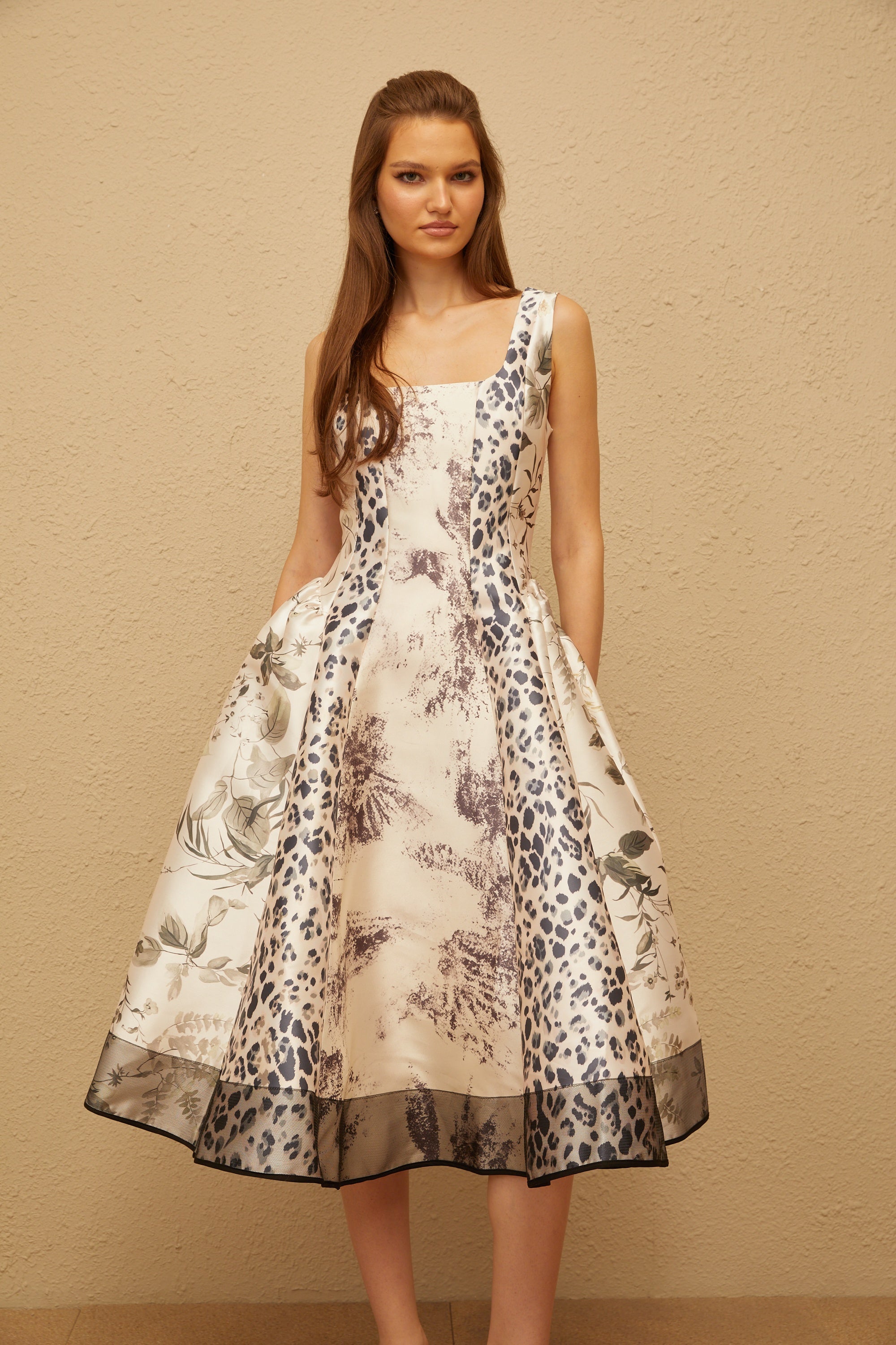 Pénélope Neutral Graphic Print Midi Dress (Final Sale-US Only)