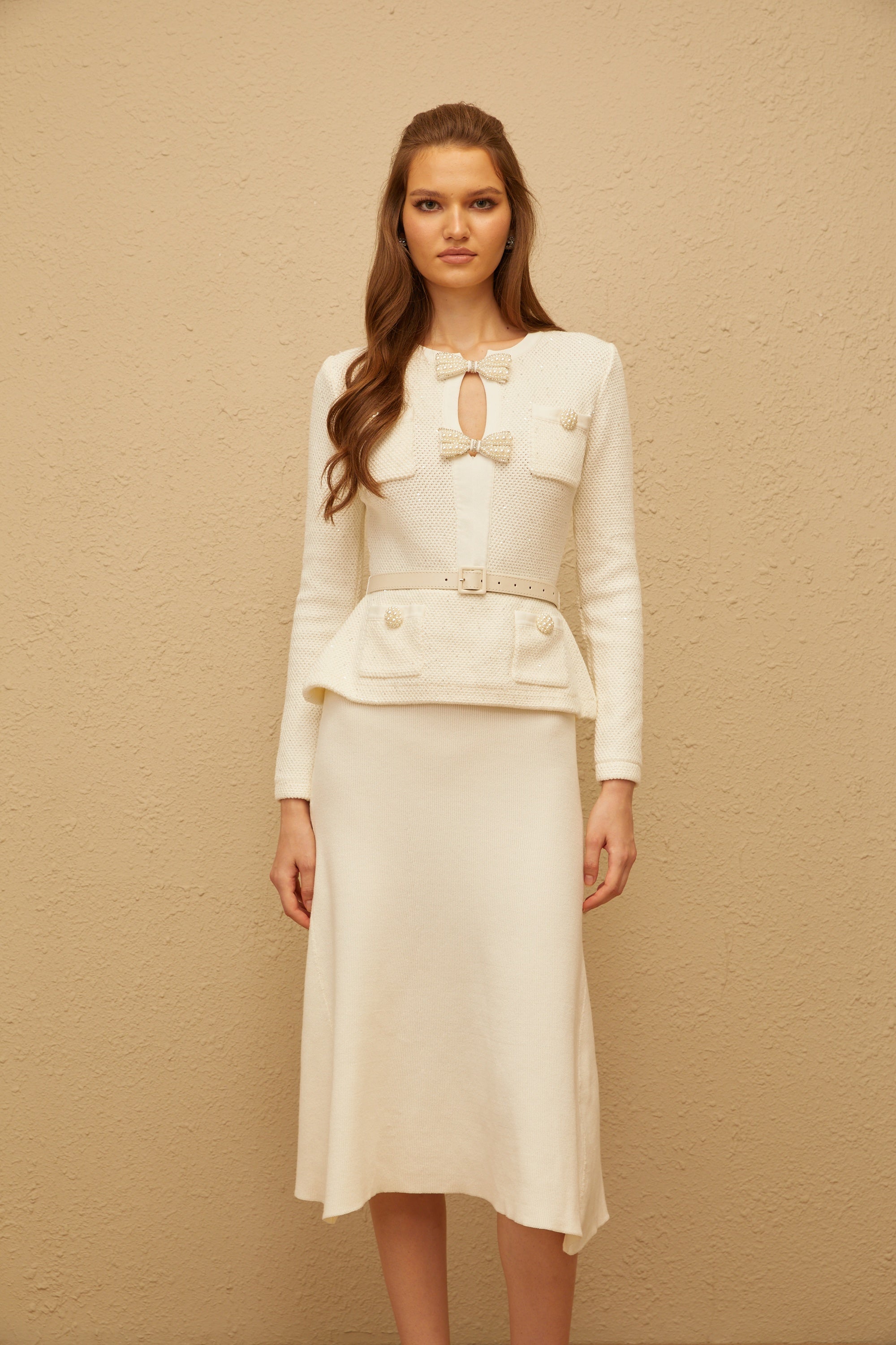 Adélade White Embellished Knit Midi Dress (Final Sale-US Only)