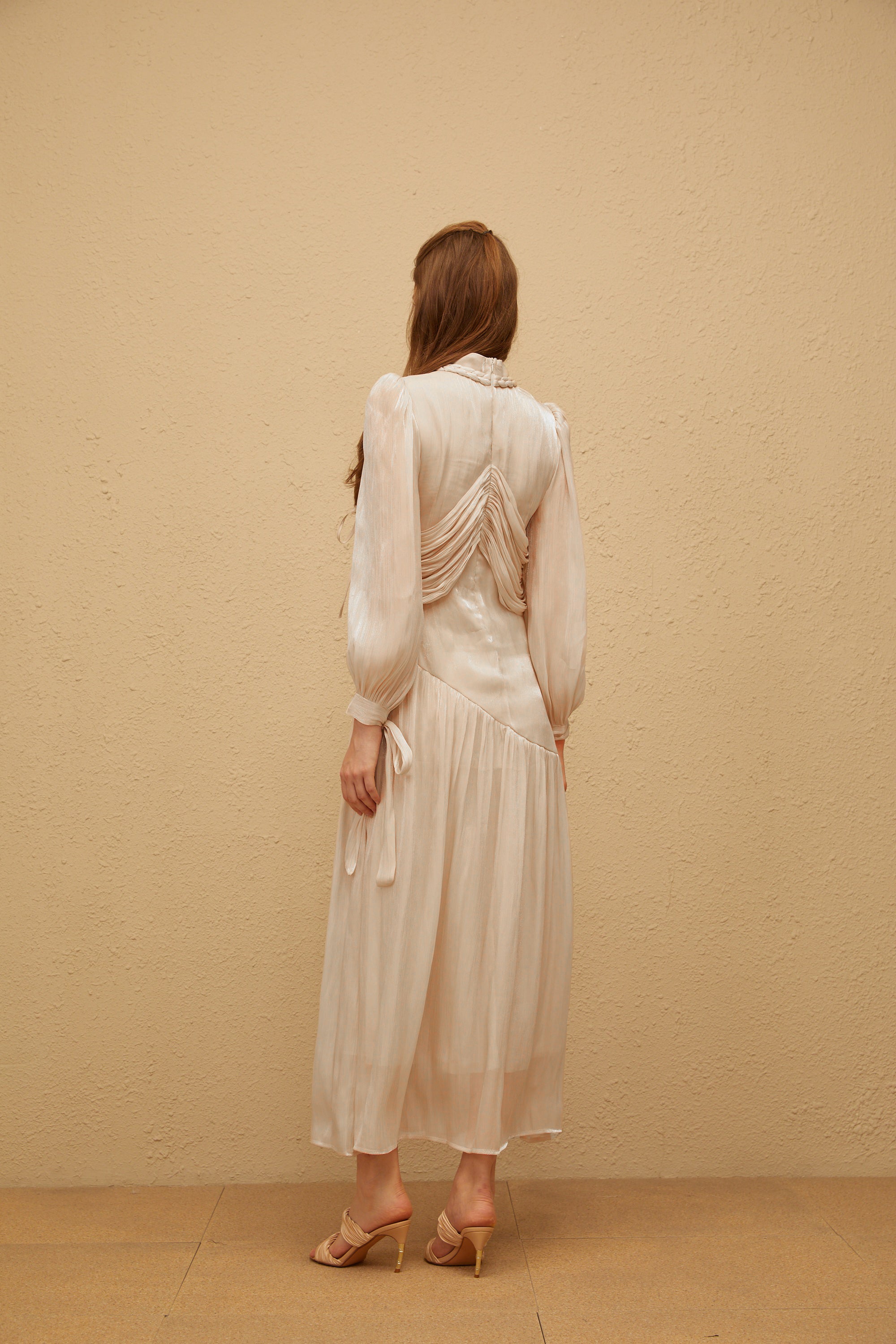 Amour Grey Ruched Glossy Maxi Dress (Final Sale)