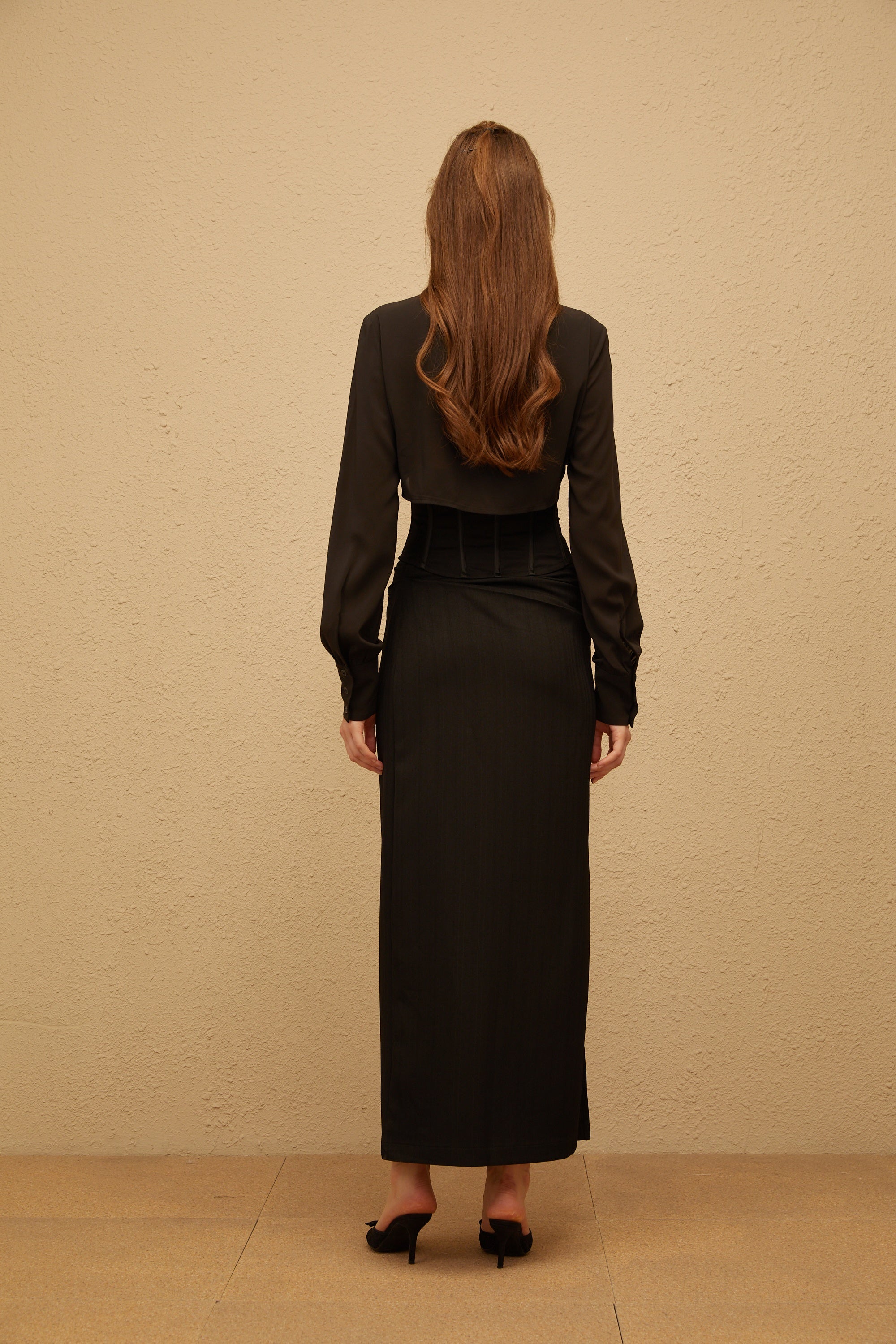 Aimée Black Corset Panel Chiffon Shirt