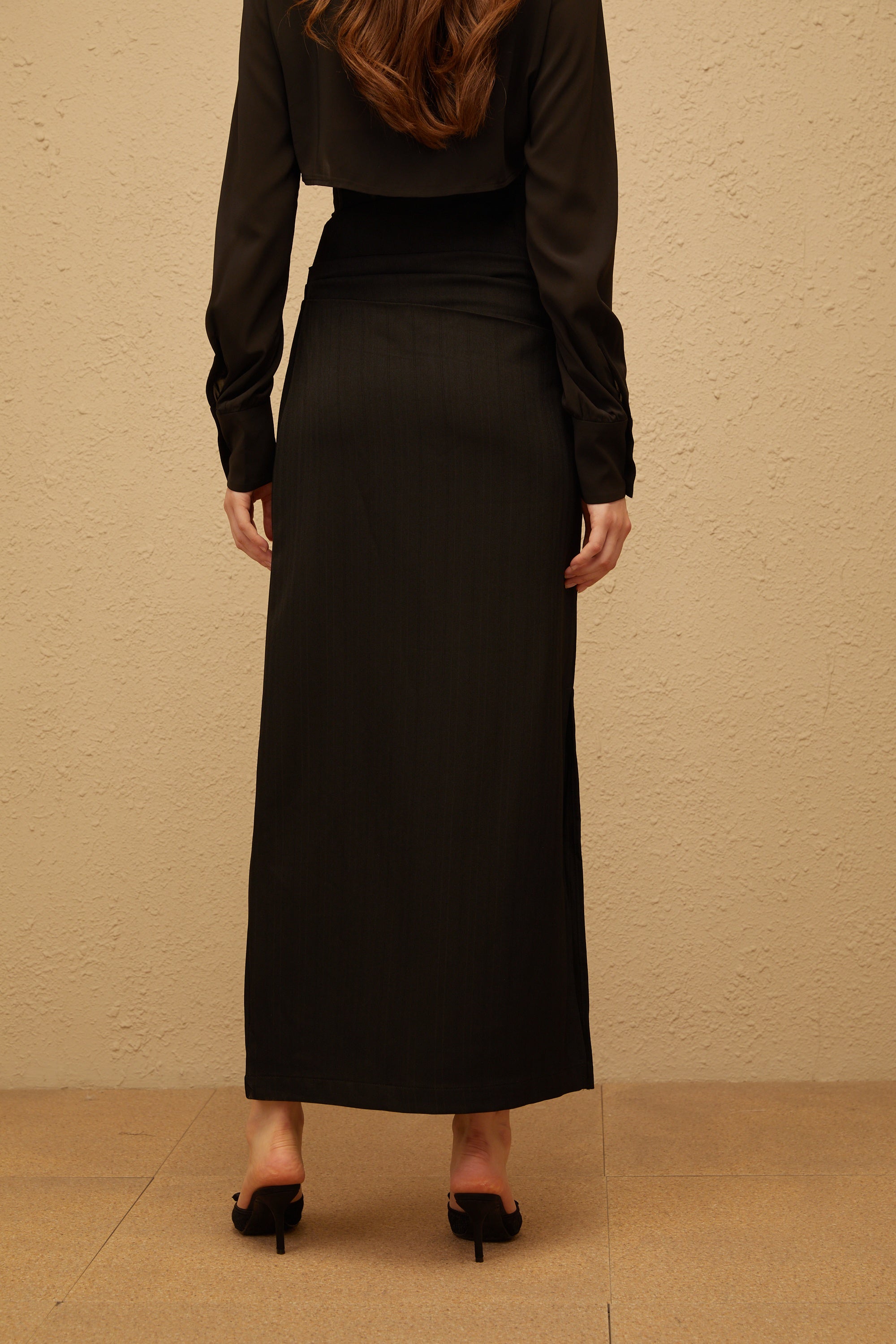 Eléonore Black Ruched Maxi Skirt