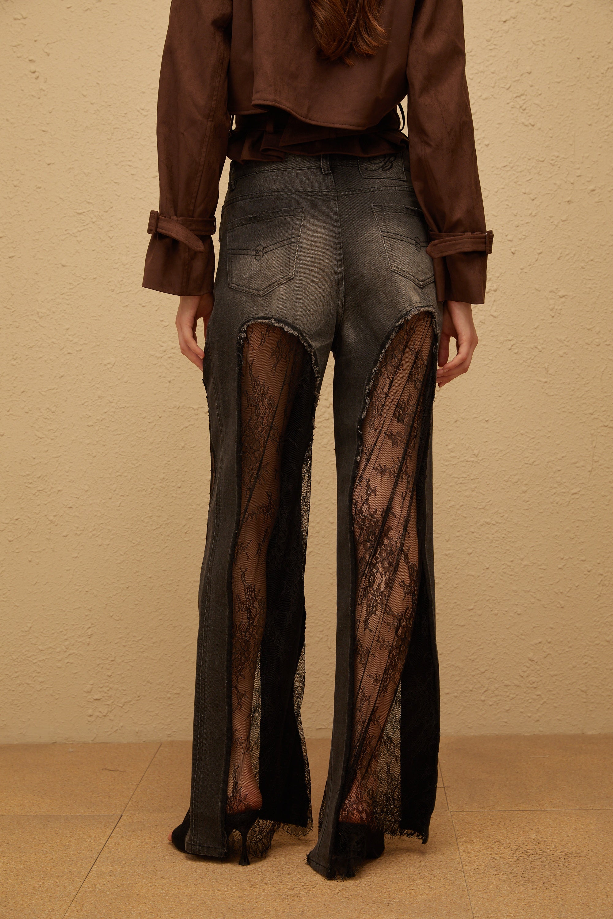 Madeline Black Floral Lace Panel Jeans