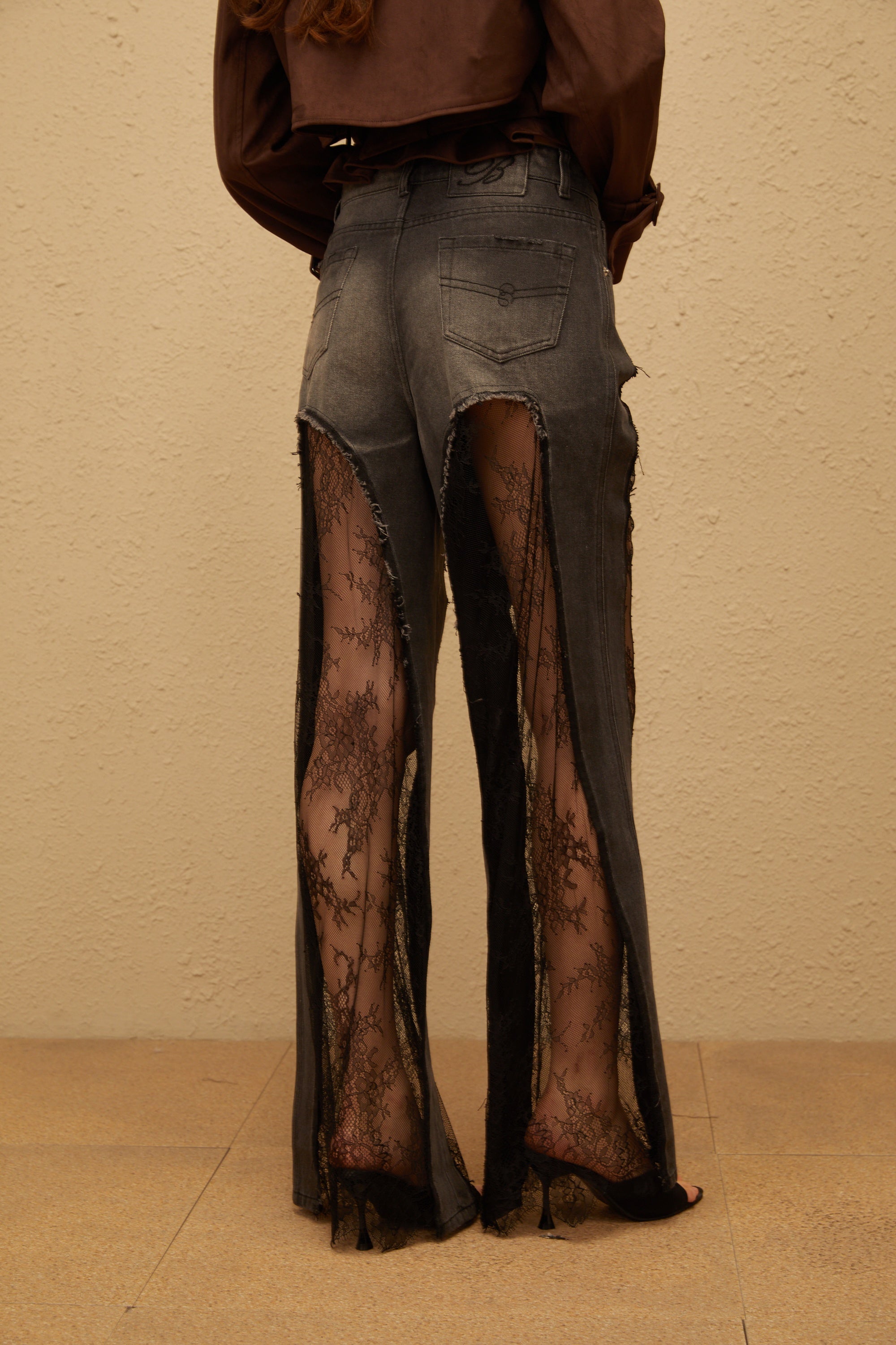 Madeline Black Floral Lace Panel Jeans (Final Sale-US Only)