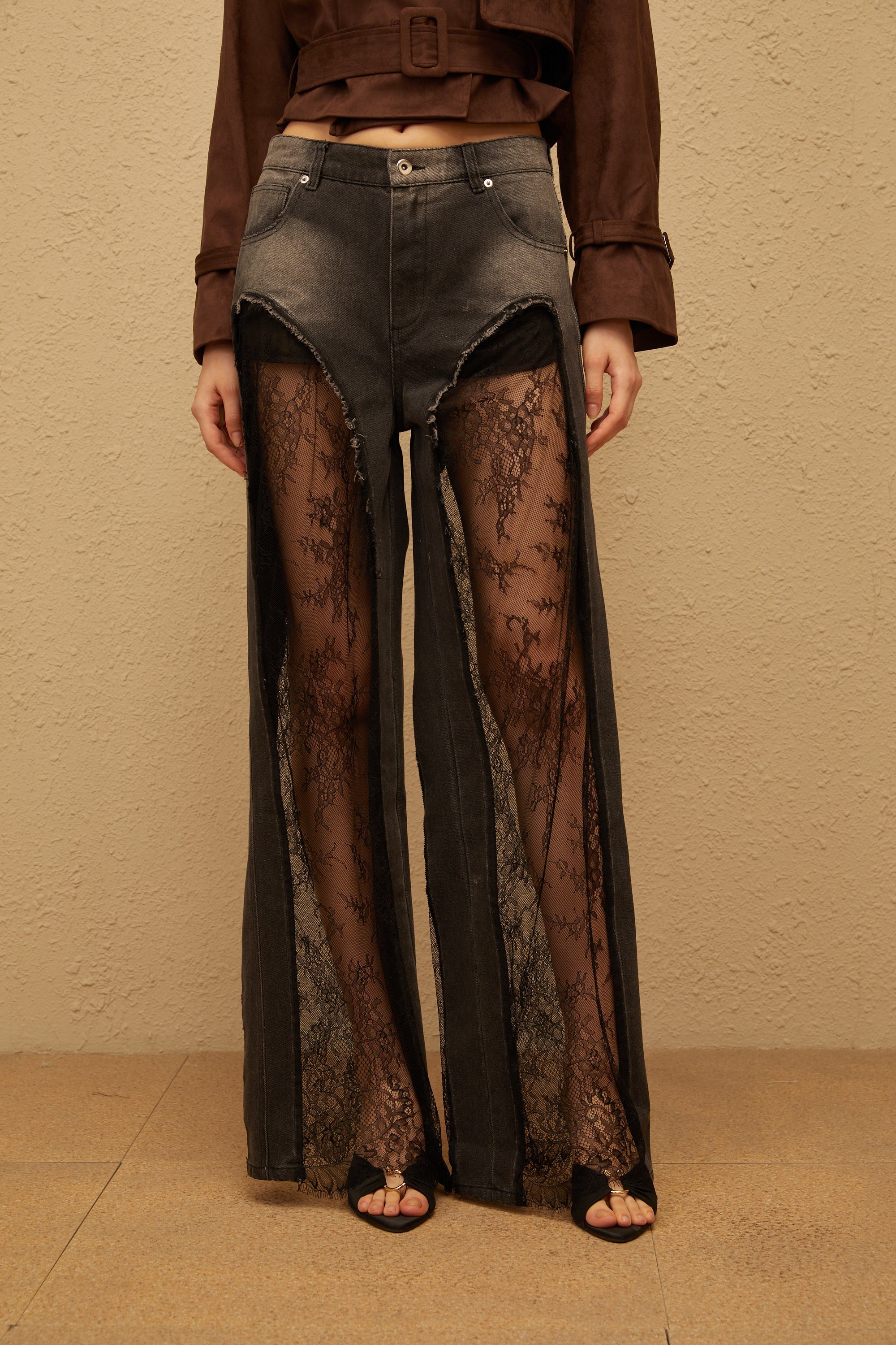 Madeline Black Floral Lace Panel Jeans