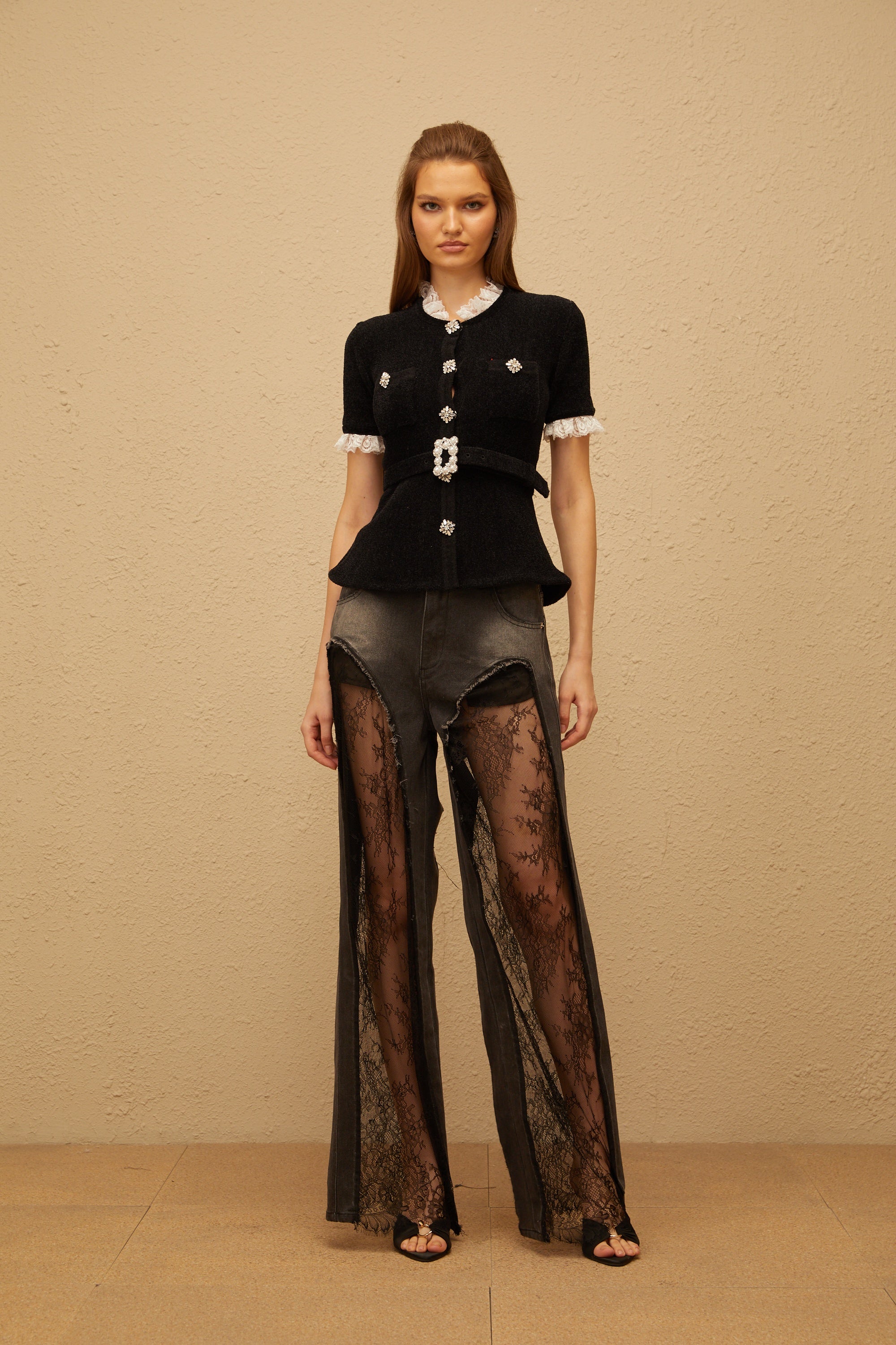 Mathilde Black Embellished Furry Knit Top