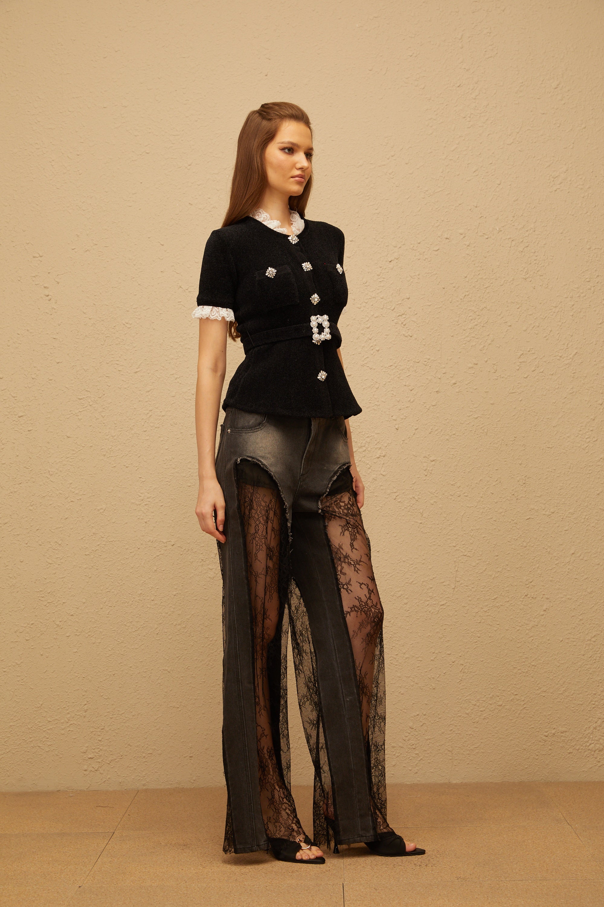 Mathilde Black Embellished Furry Knit Top