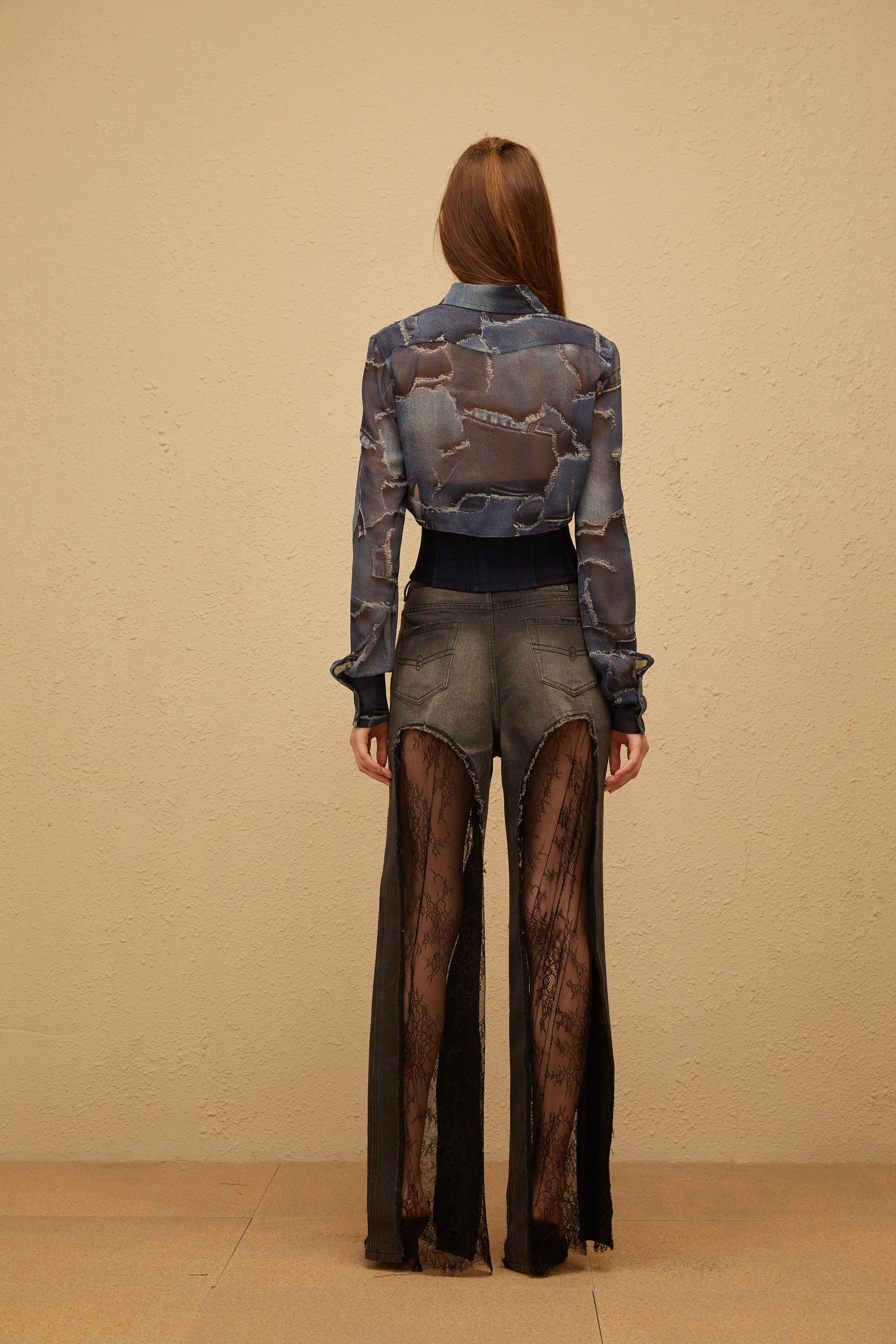 Ramóna Indigo Blue Denim Panel Chiffon Shirt