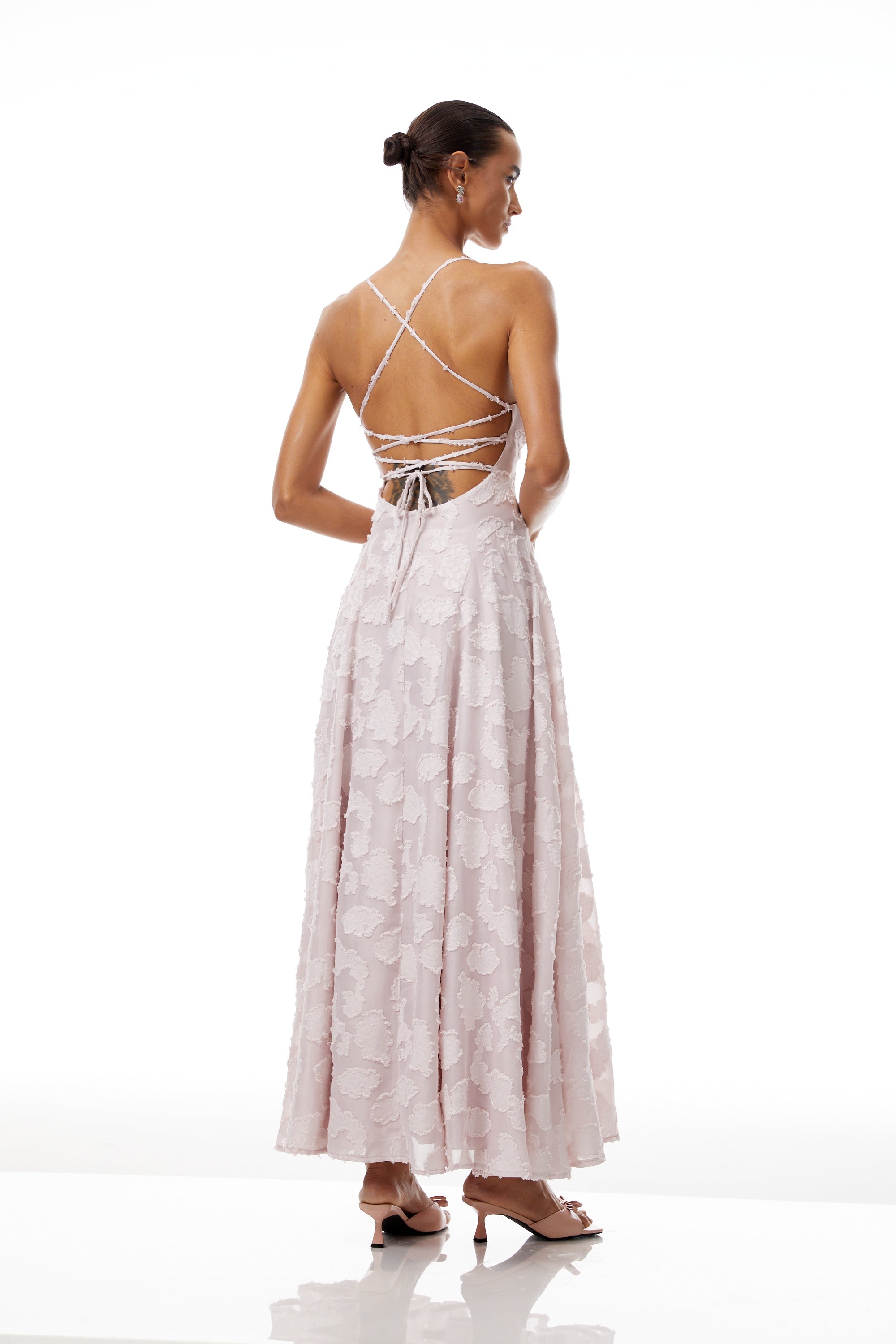 Célestine Pink Frayed Floral Embroidered Maxi Dress
