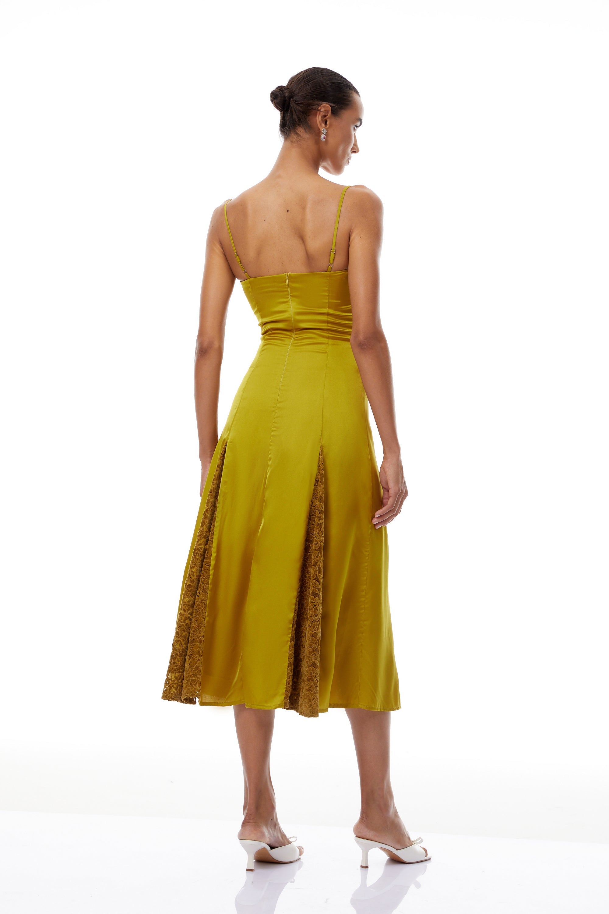 Louise Green Flocked Lace Satin Midi Dress