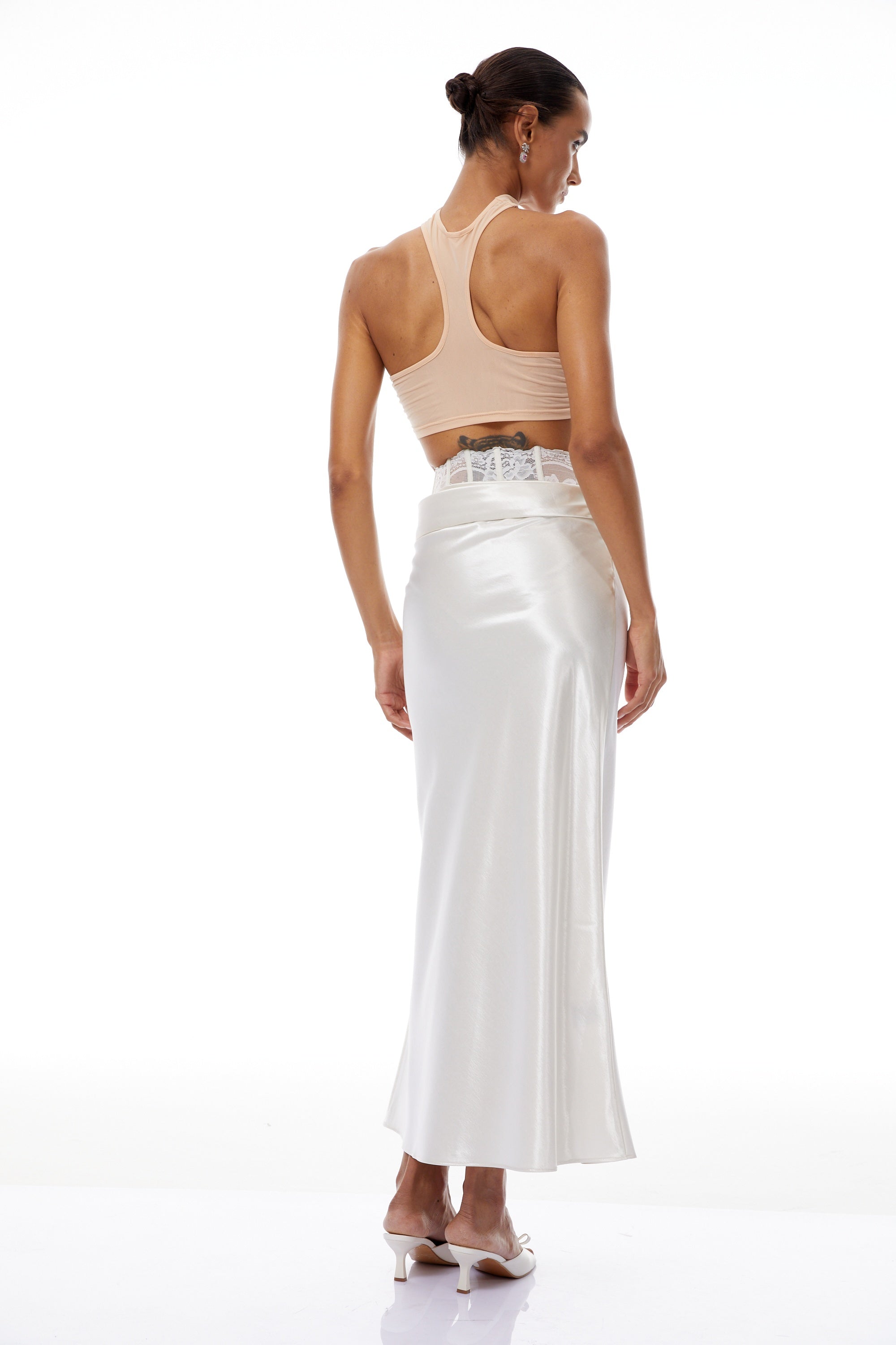 Eeva White Floral Lace Panel Maxi Skirt