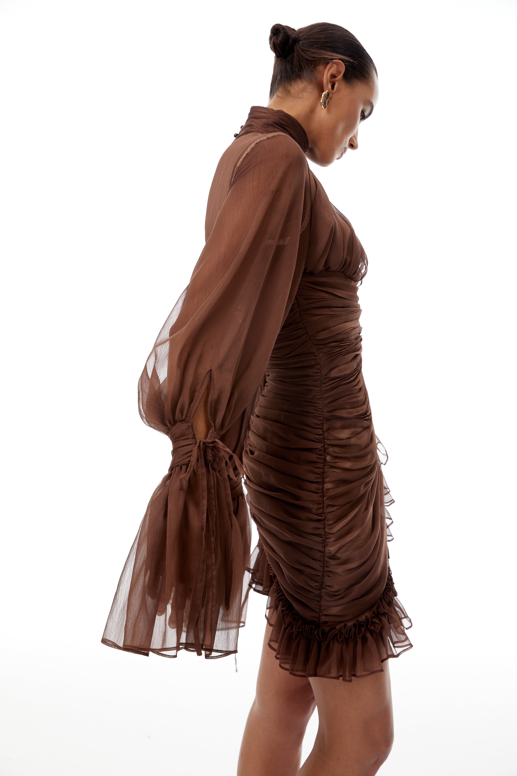 Jade Brown Ruched Tulle Mini Dress (Final Sale-US Only)