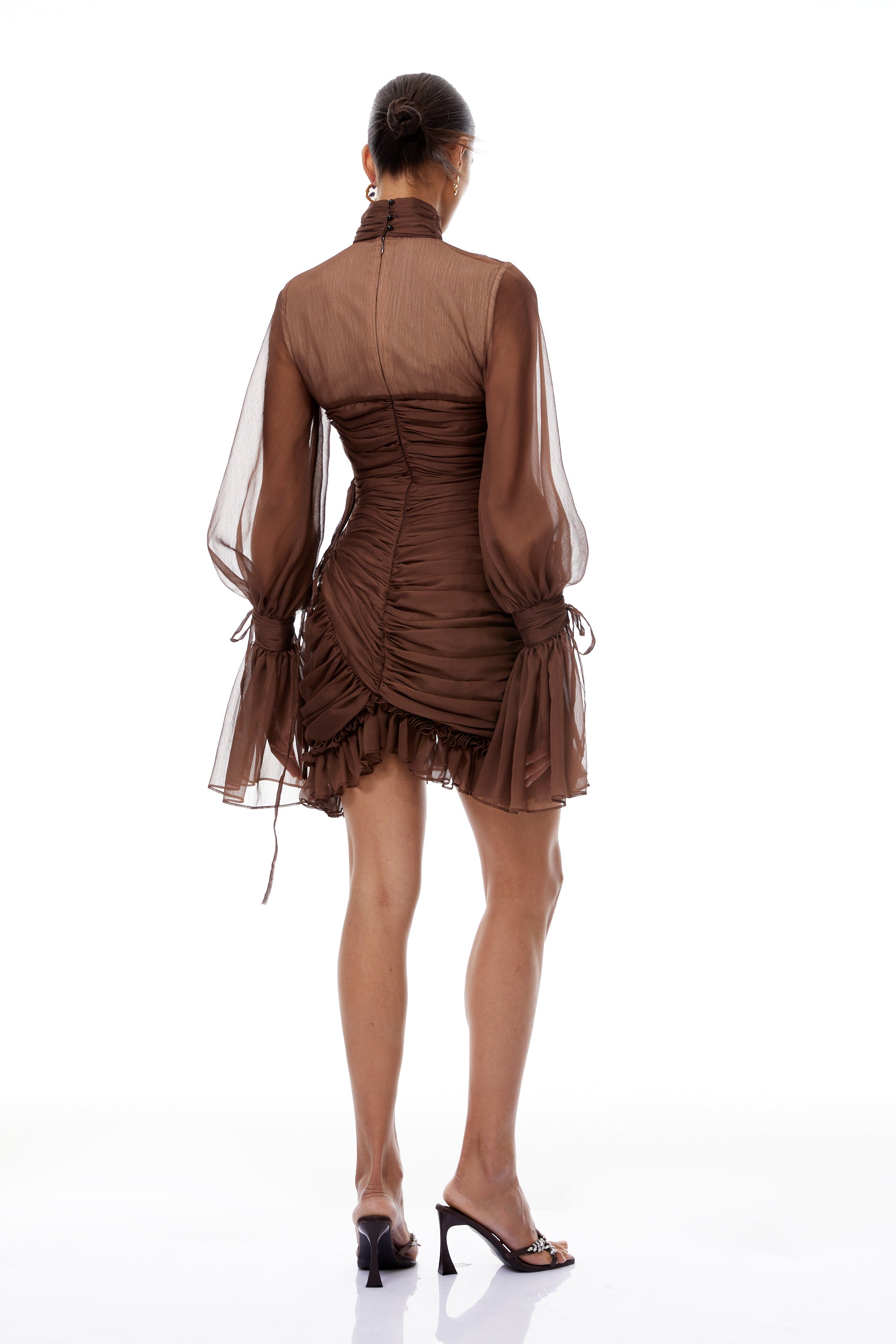 Jade Brown Ruched Tulle Mini Dress (Final Sale-US Only)