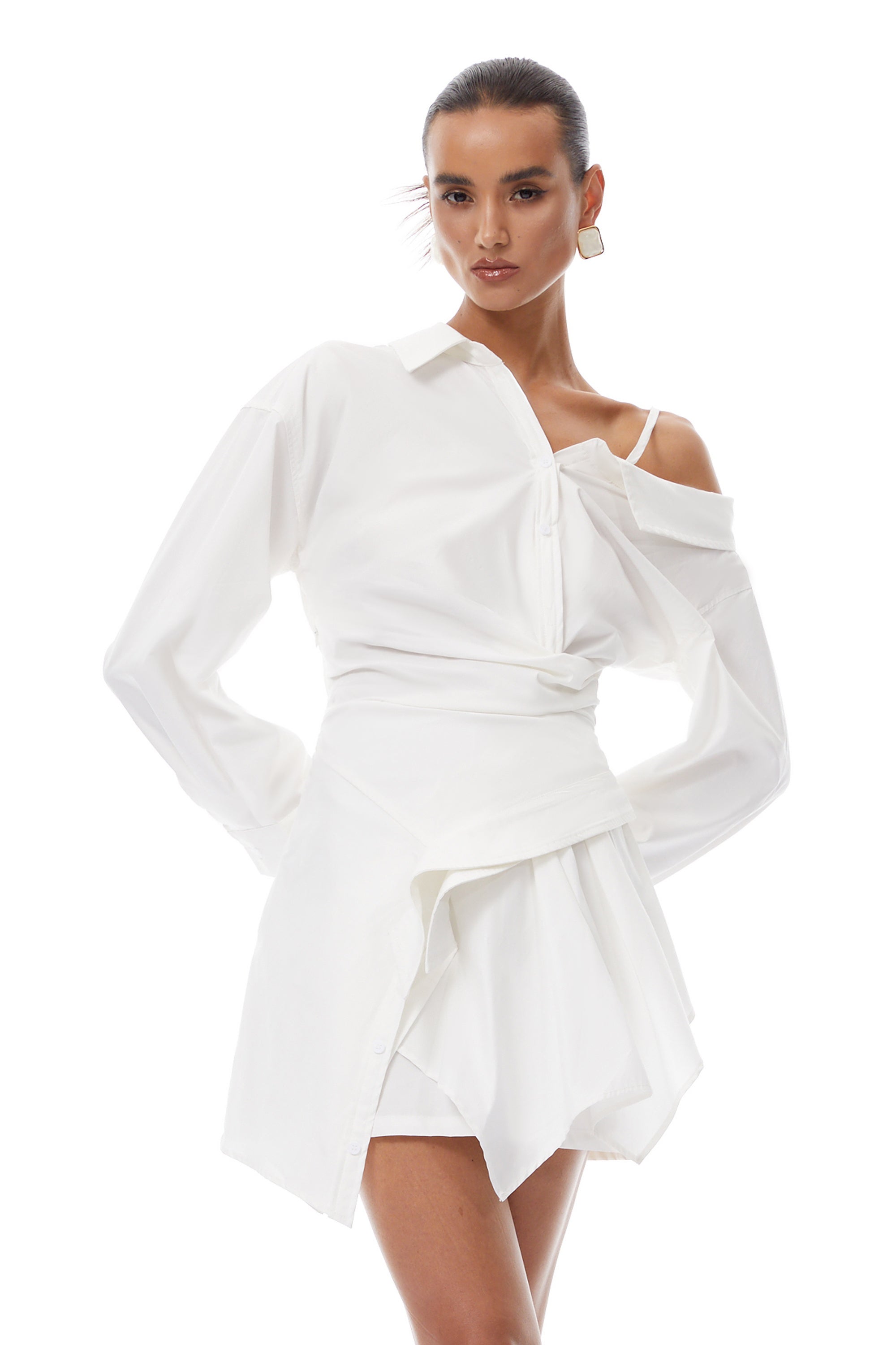 Tímea White Asymmetrical Mini Shirt Dress (Final Sale-US Only)