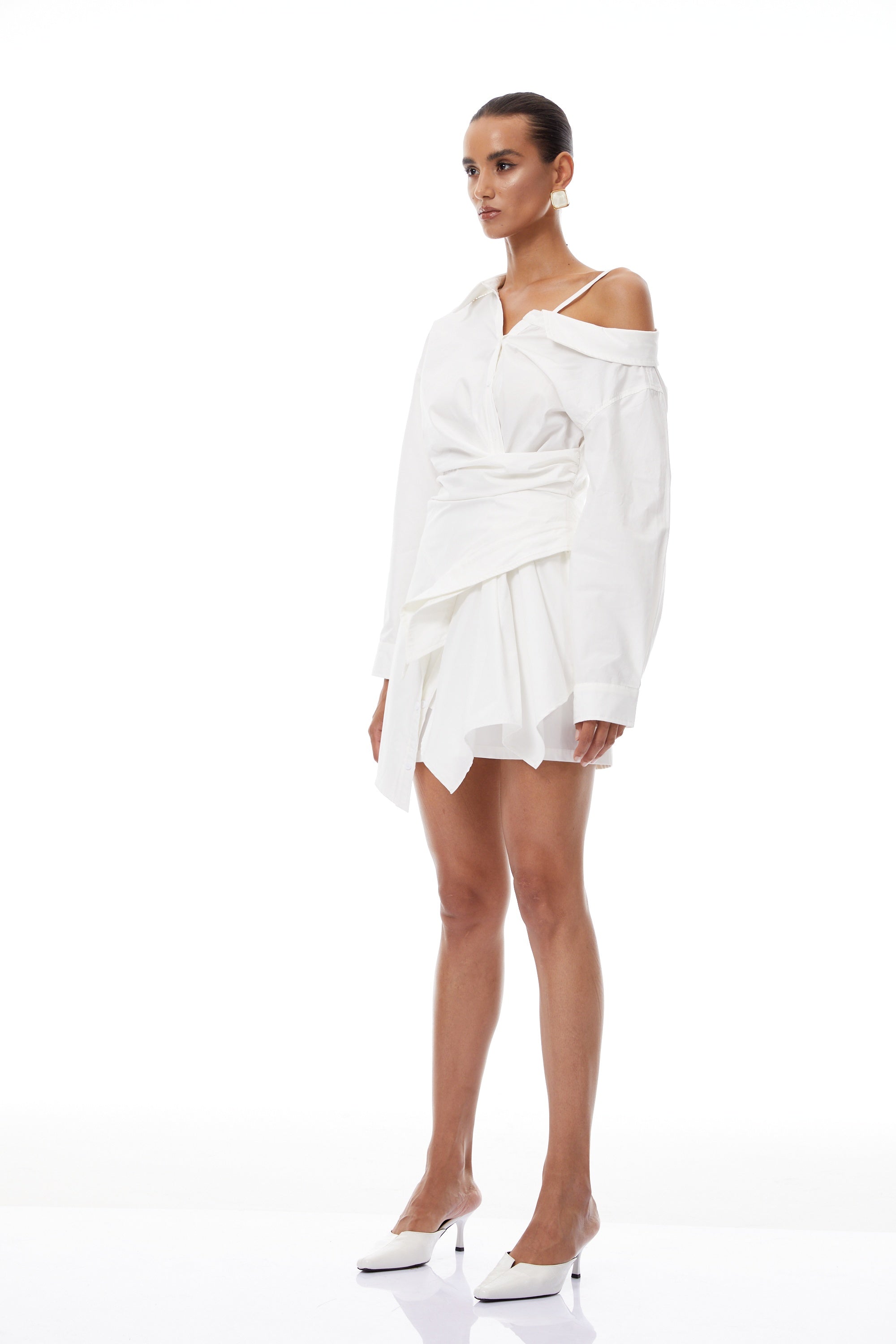 Tímea White Asymmetrical Mini Shirt Dress (Final Sale-US Only)