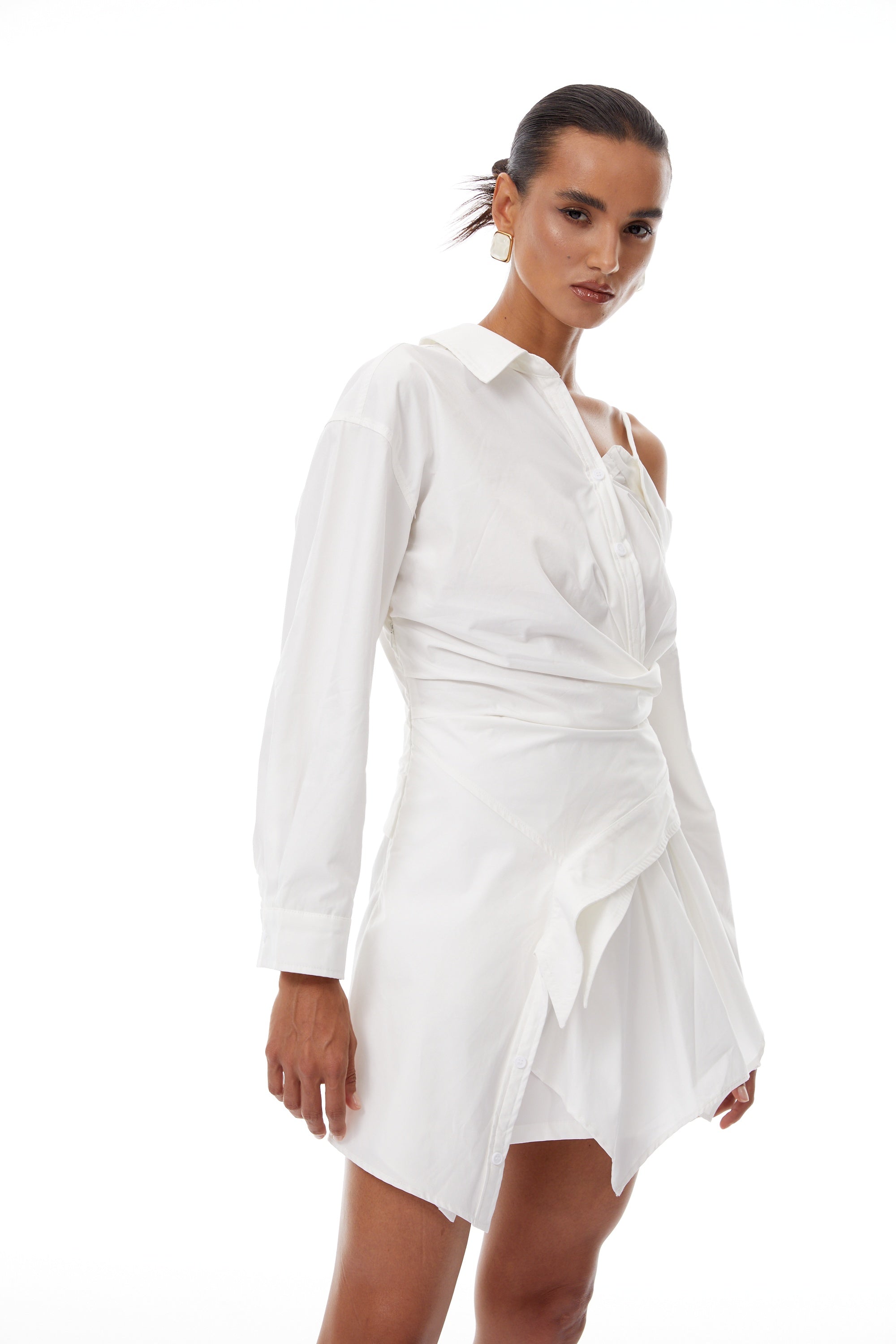 Tímea White Asymmetrical Mini Shirt Dress