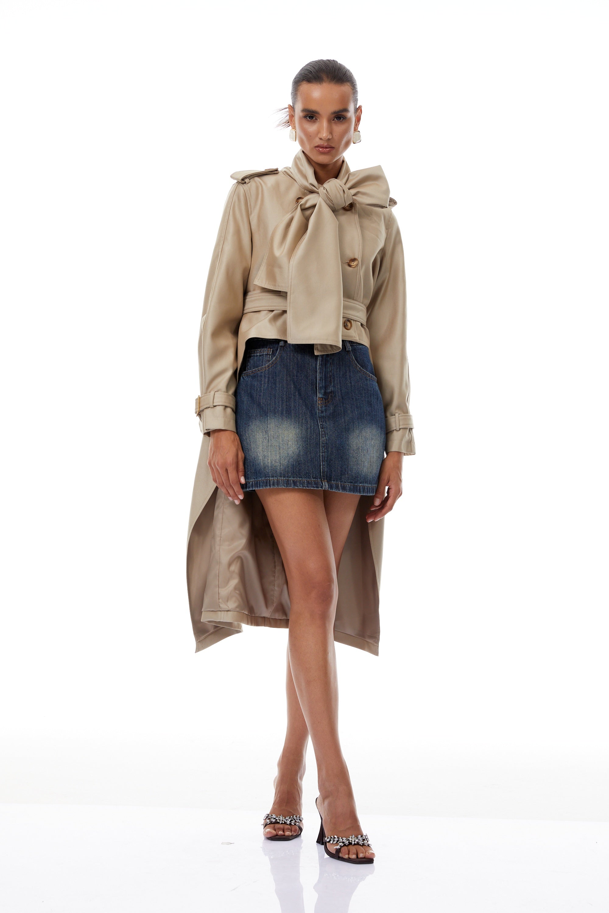 Szabina Khaki Asymmetrical Short Trench Coat (Final Sale)