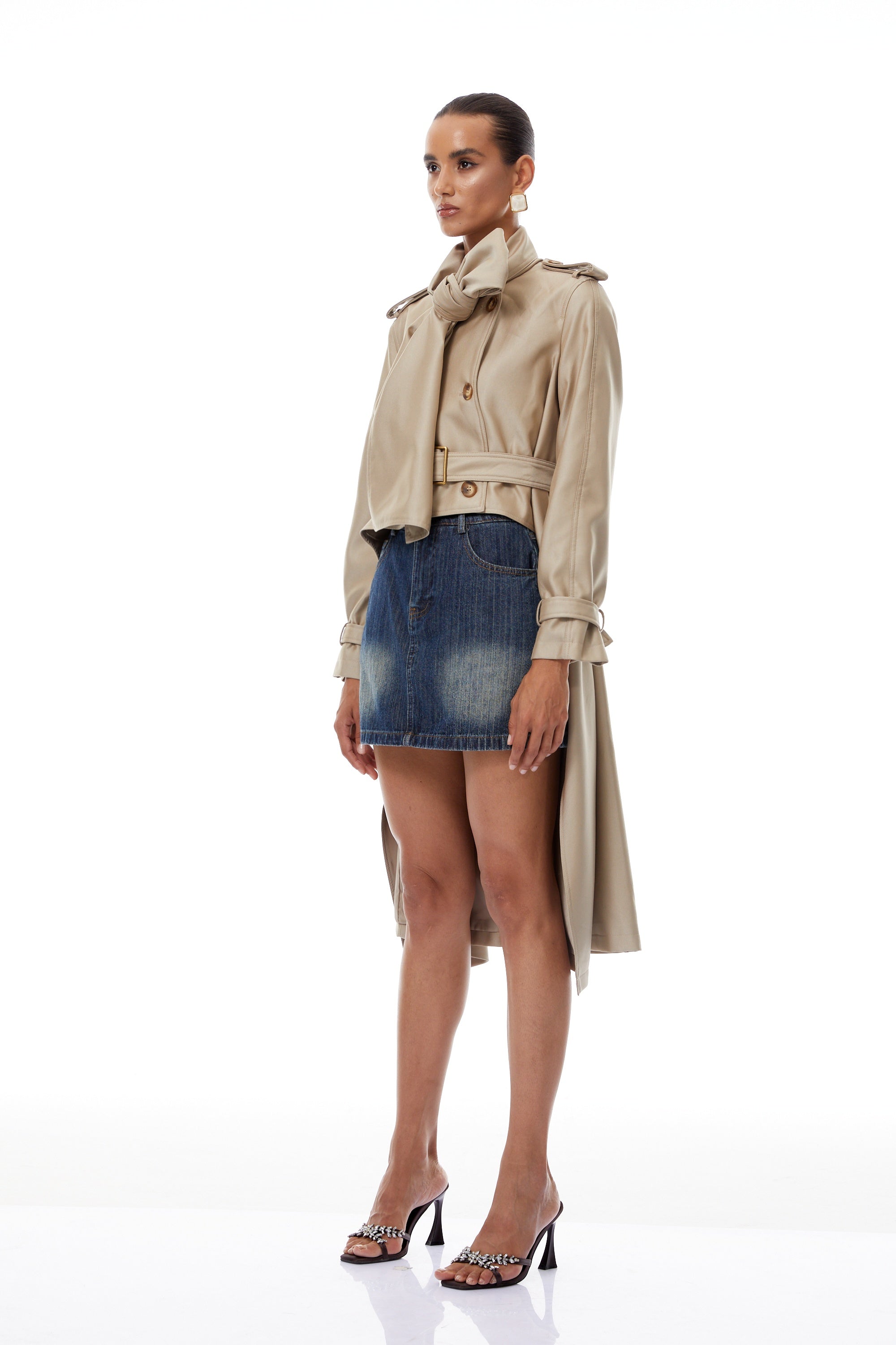 Szabina Khaki Asymmetrical Short Trench Coat (Final Sale)