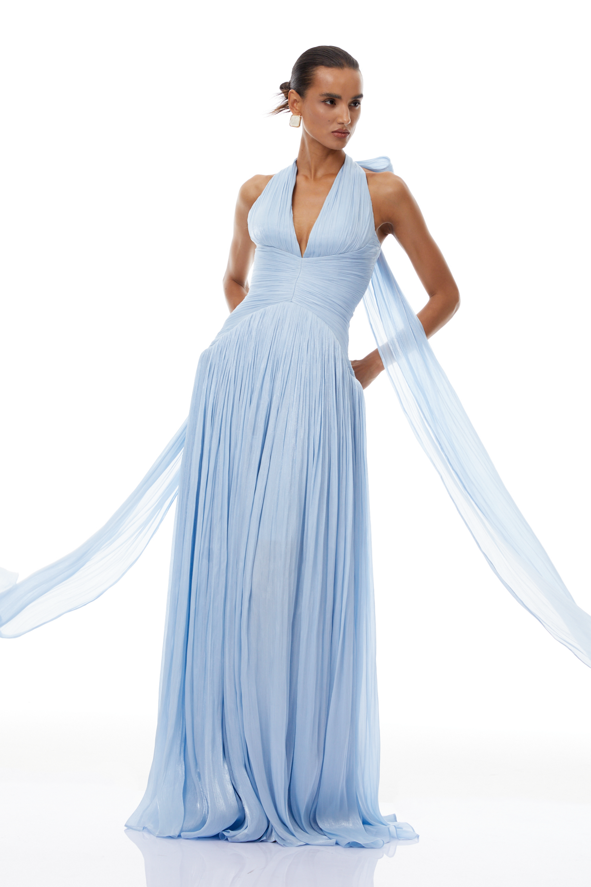 Térébenthine Blue Glossy Gathered Maxi Dress