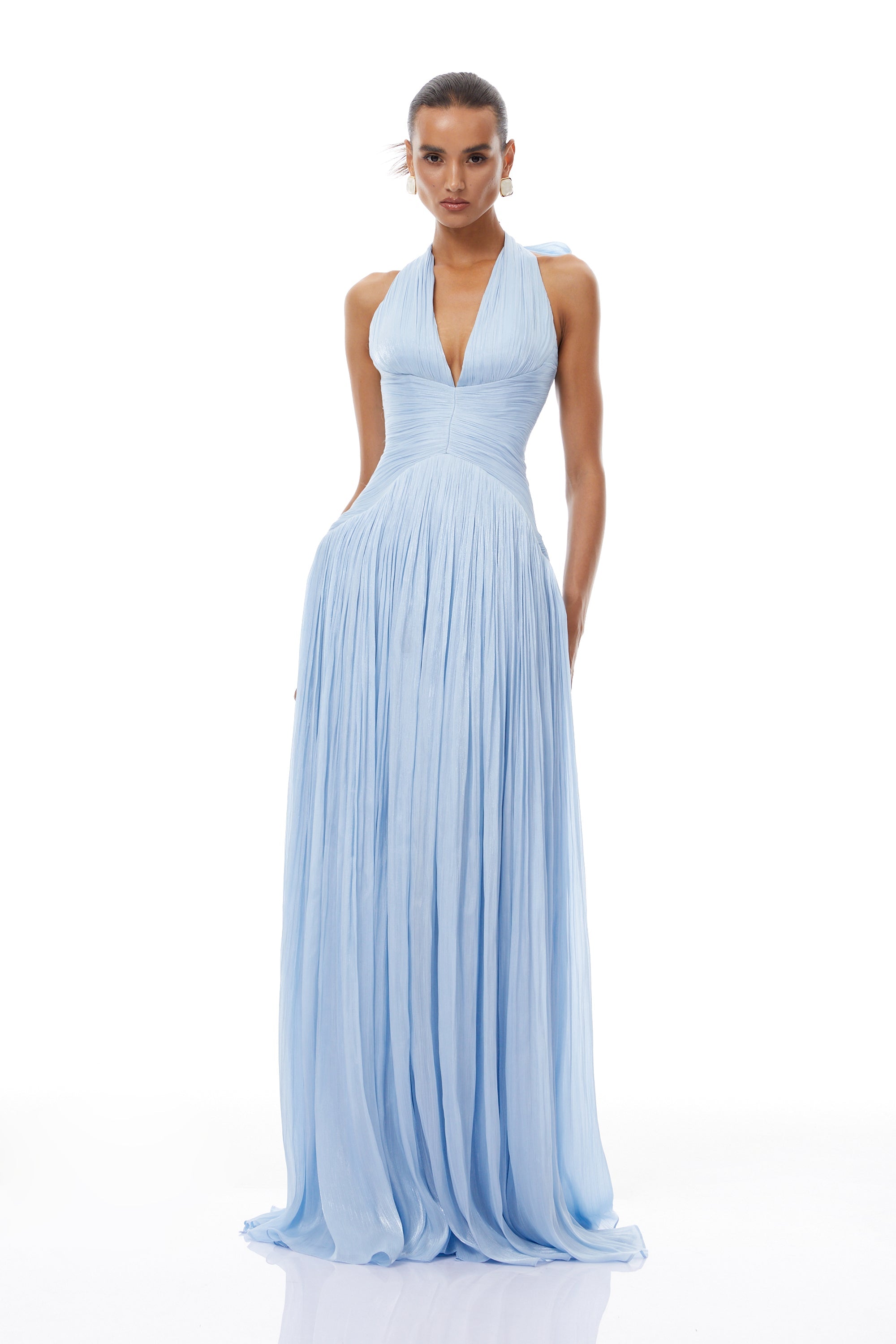 Térébenthine Blue Glossy Gathered Maxi Dress
