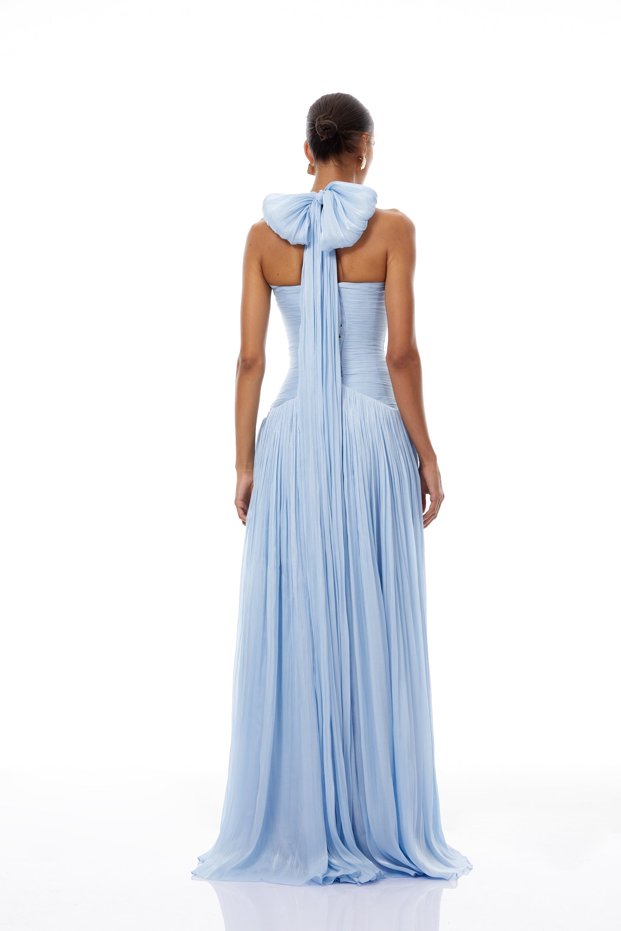 Térébenthine Blue Glossy Gathered Maxi Dress