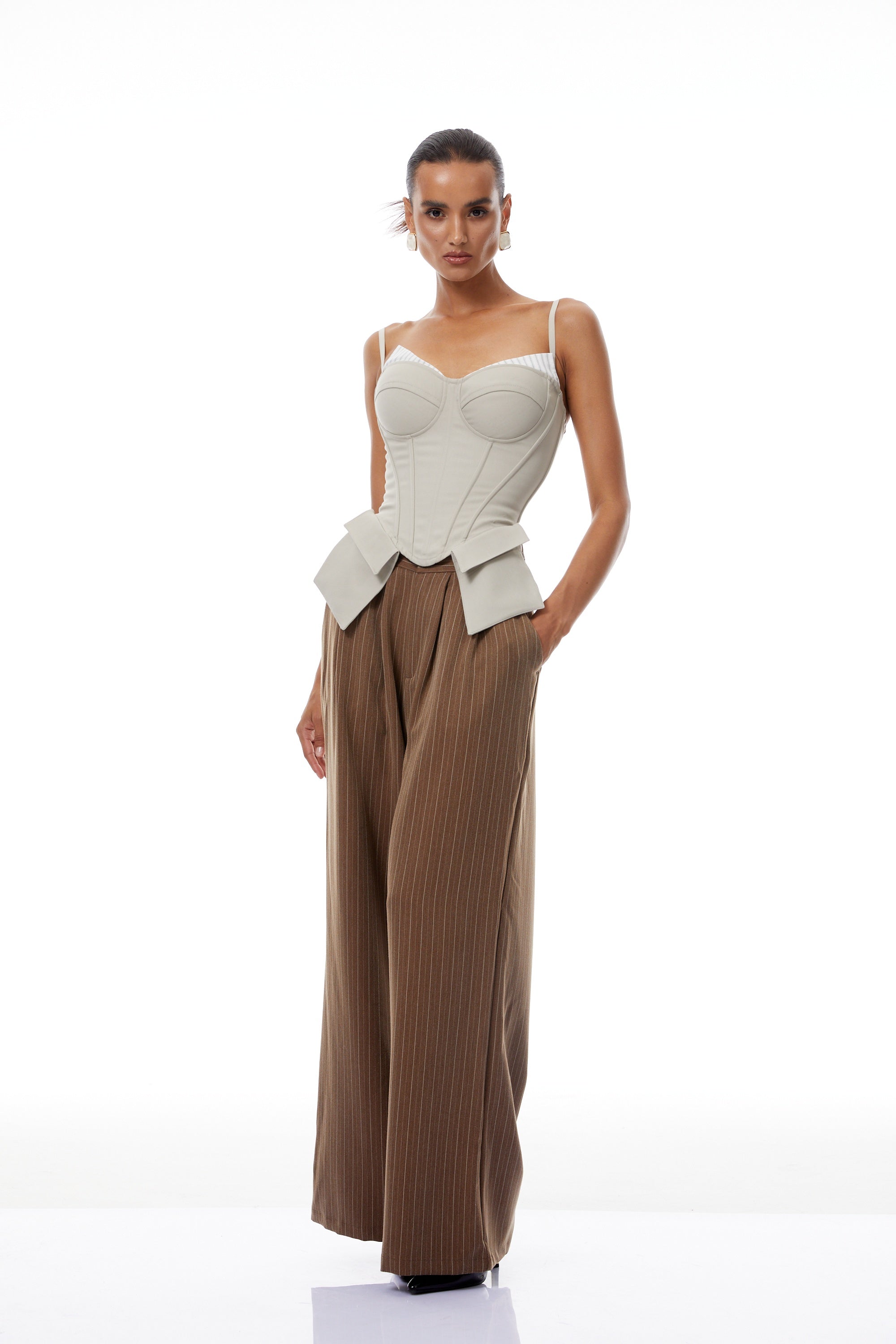 Virág Grey Stripe Panel Corset Top