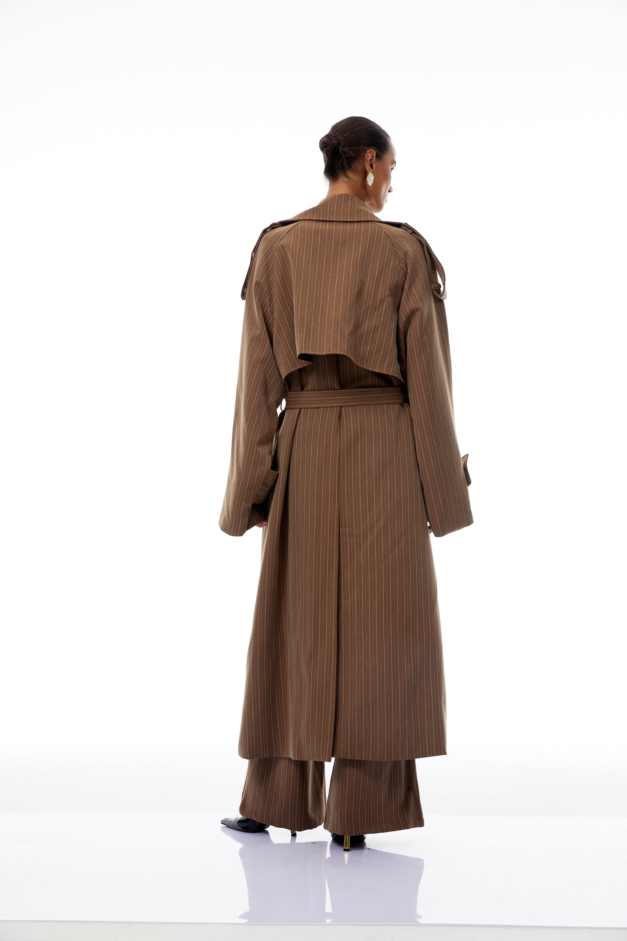 Clémence Brown Striped Trench Coat & Trousers Set (Final Sale-US Only)